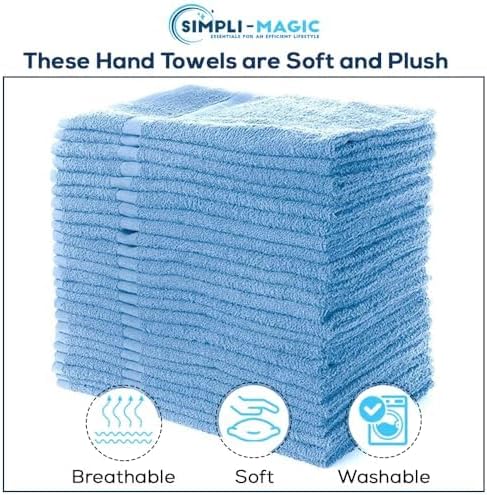 SIMPLI-MAGIC Cotton Hand Towels 16"x27" (12 Pack) u2013 Soft Towels for Bathroom, Kitchen, Salon & Gym (Blue)
