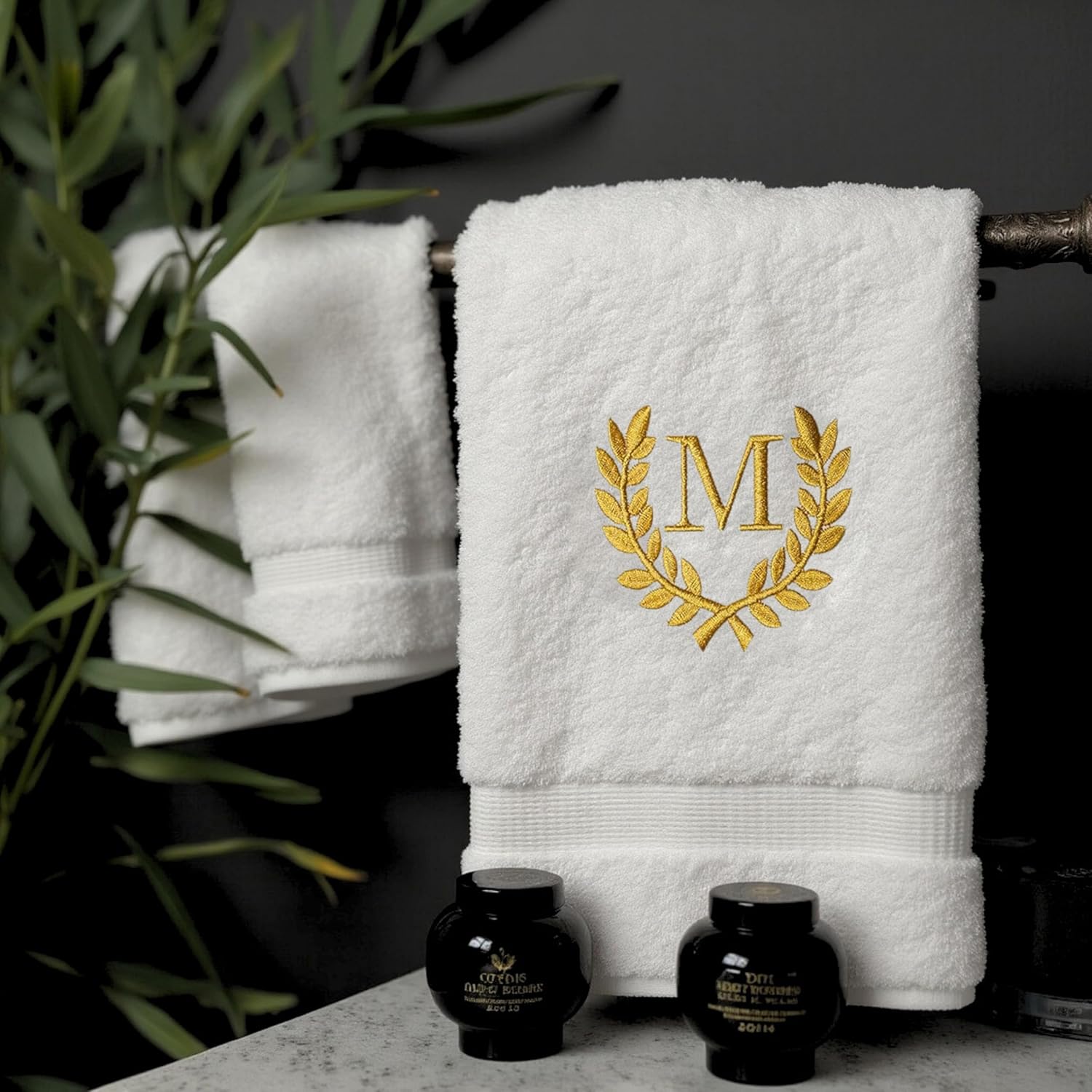 Decorative and Monogrammed Hand Towels for Bathroom Kitchen Makeup | Personalized Gift for Wedding-Bridal | Roman Font Custom Luxury Turkish Towel | Spa Collection, Oversized, 16 X 30 Inch, Set of 2