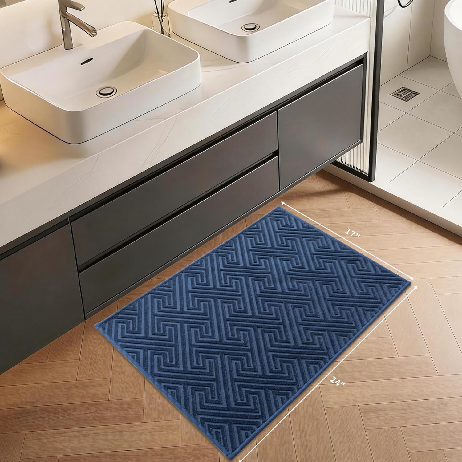 YIHOUSE Navy Blue Bathroom Rugs 17"x24", Quick Dry Non Slip Bath Rug, Absorbent Machine Washable Thin Bath Mat for Restroom Floor Tub Laundry Room Home Decor
