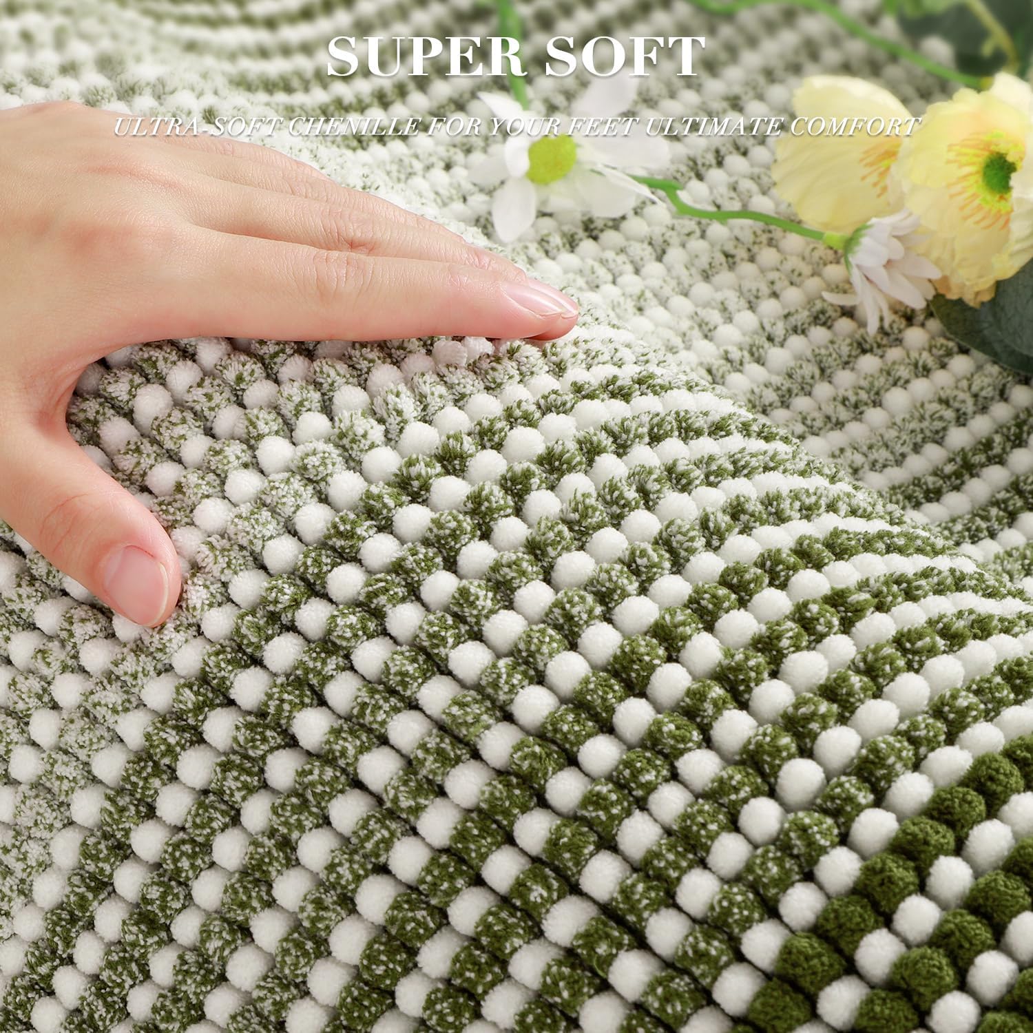 BSICPRO Bathroom Rugs and Mats Sets, 2 Piece Thick Absorbent Chenille Bath Mat Rug Set Non Slip, Soft Shaggy Bath Room Floor Mats for Bathroom, Machine Washable (Sage, 20" x 32" Plus 16" x 24")