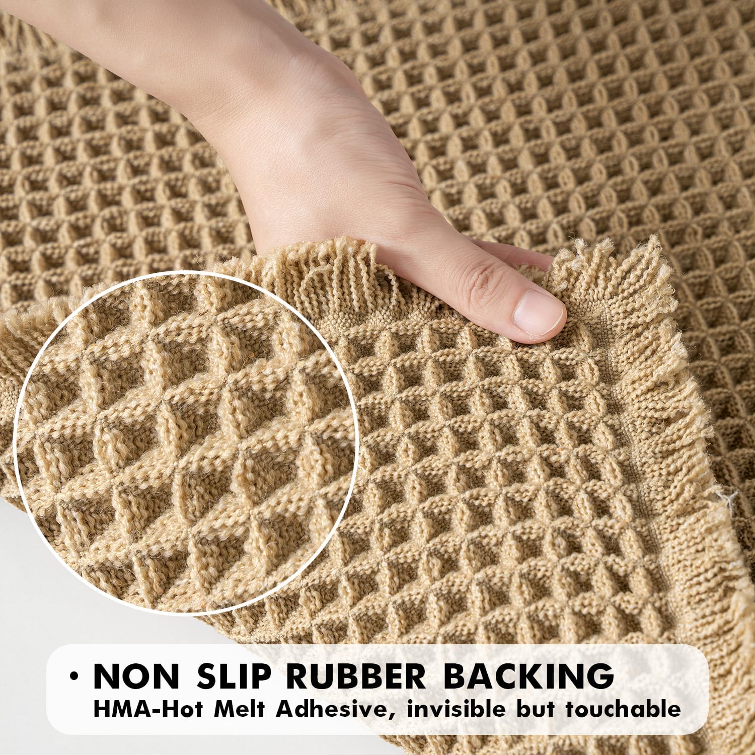 MIULEE Set of 2 Waffle Bathroom Rugs, Boho Bath Rugs Non Slip Washable, Super Absorbent Bath Mats, Ultra Soft Rubber Backed Shower Mats for Bathroom Floor, Tub and Shower, Brown, 18x30 Inch - Image 3
