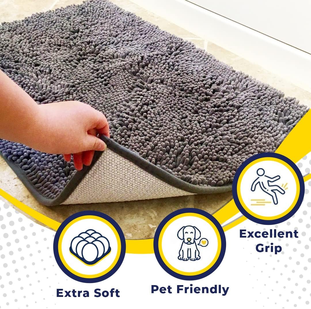 Muddy Mat® | Super Absorbent Door Mat Indoor, Microfiber Quick Dry Chenille Entryway Rug, Non-Slip Front Door Mat, Indoor Mats for Entryway, Machine Washable Pet Rug, Grey 30"x19"