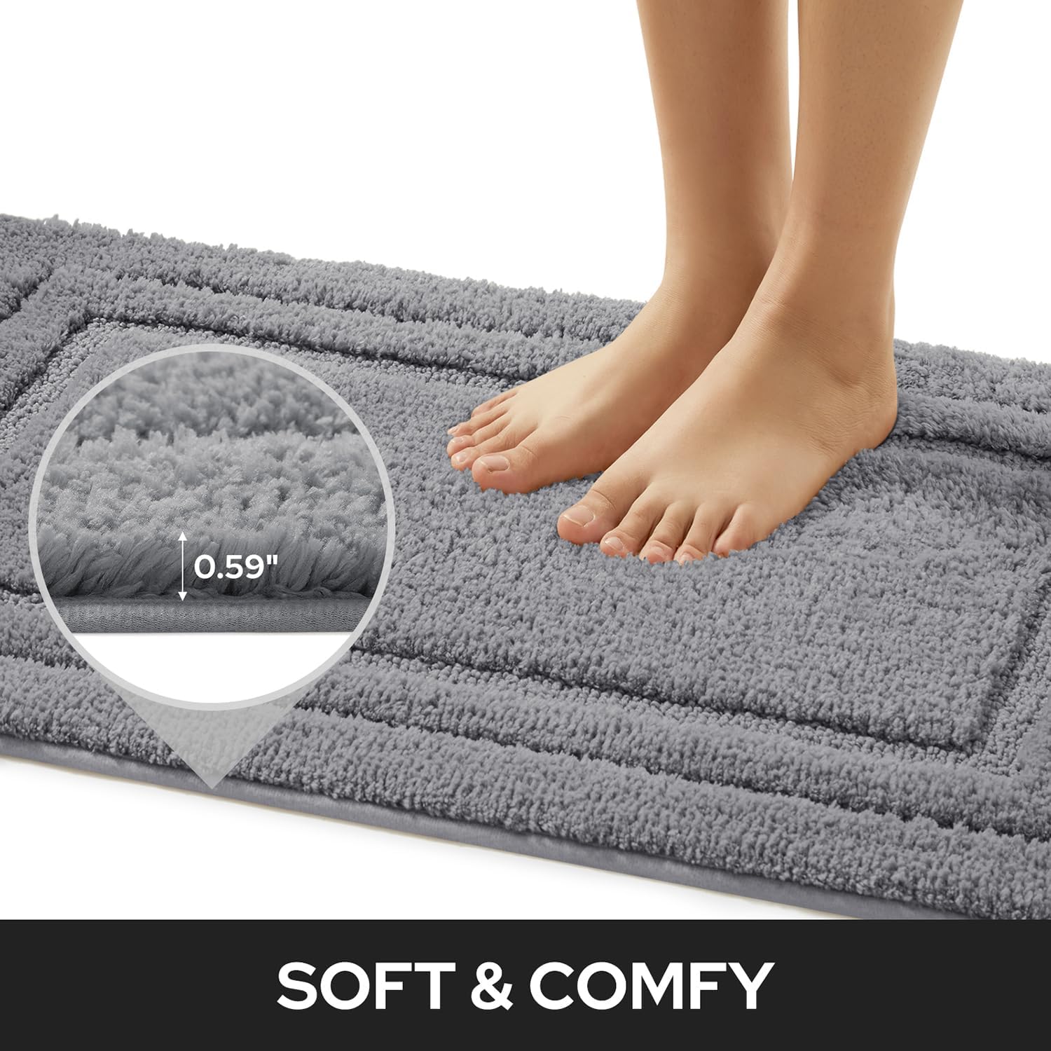 HOMEIDEAS Bathroom Rugs Sets 2 Piece, Super Soft and Absorbent Non Slip Microfiber Machine Washable Bath Mat Set (20" x 32" + 16" x 24", Grey) - Image 2