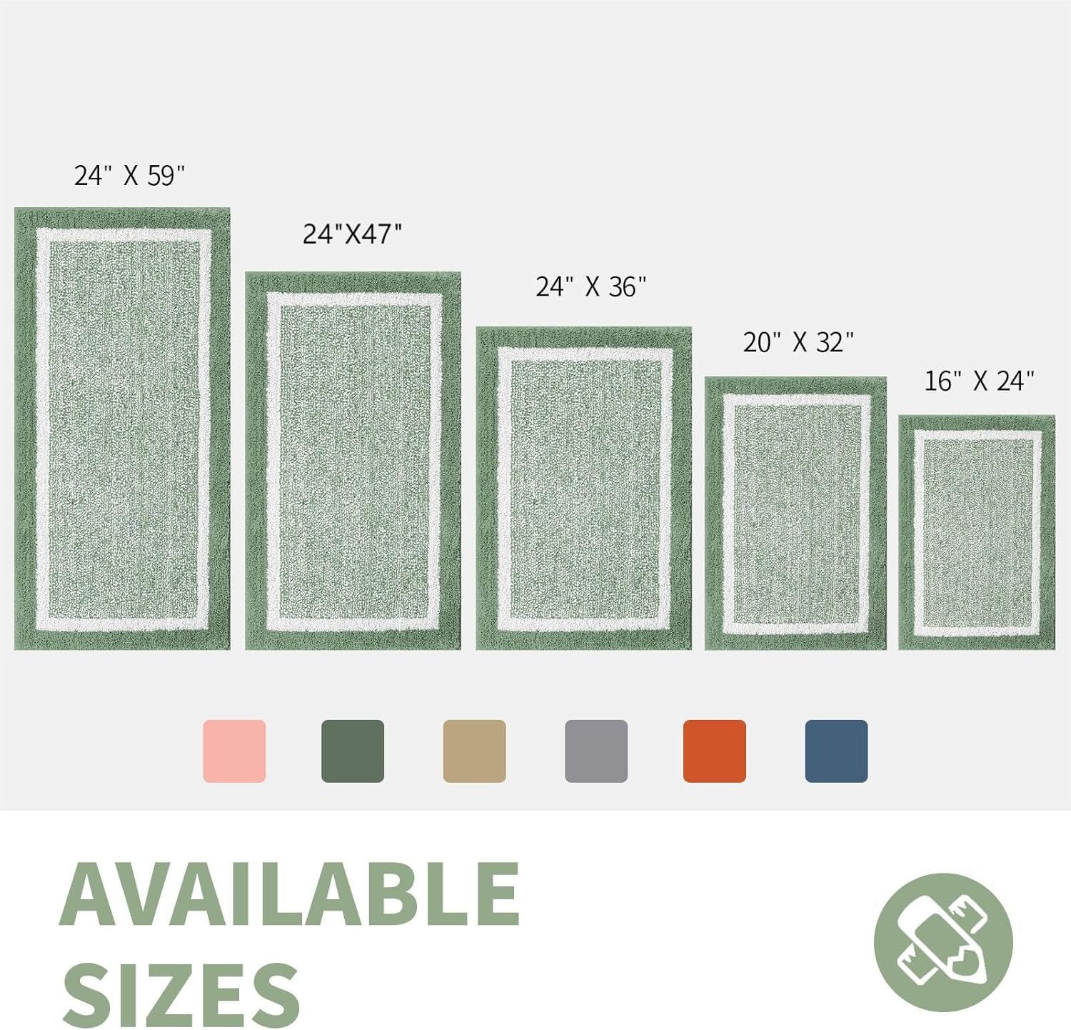 CozeCube Bath mats for Bathroom Non Slip, Fluffy Absorbent Microfiber Bath mat Washable, Aesthetic Bathroom Rugs, Small Sage Green Bath mat, Sage Green, 24" x 16"