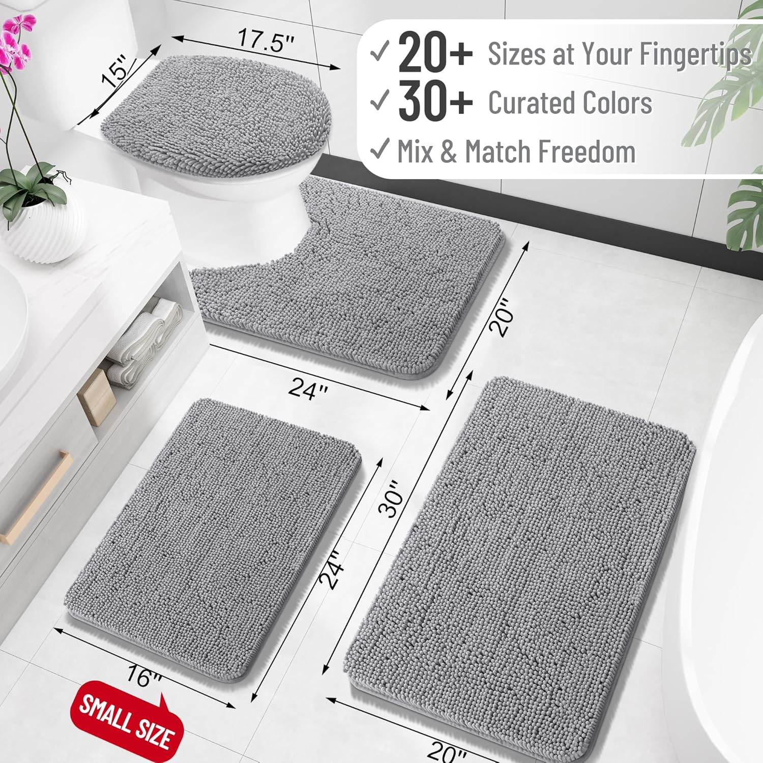 OLANLY Bathroom Rugs 30x20, Extra Soft Absorbent Chenille Bath Rugs, Rubber Backing Quick Dry, Machine Washable Bath Mats for Bathroom Floor, Tub and Shower, Home Decor Accessories, Grey