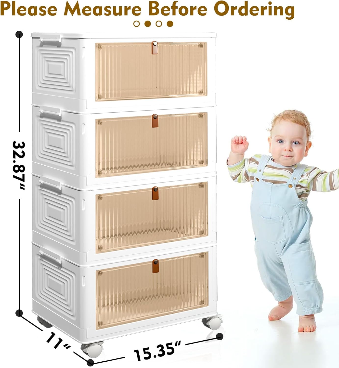 CTSNSLH 4 Tier Plastic Storage Bins and Boxes Organizer - Stackable with Lids for Bedroom, Living Room, Office - Foldable Containers