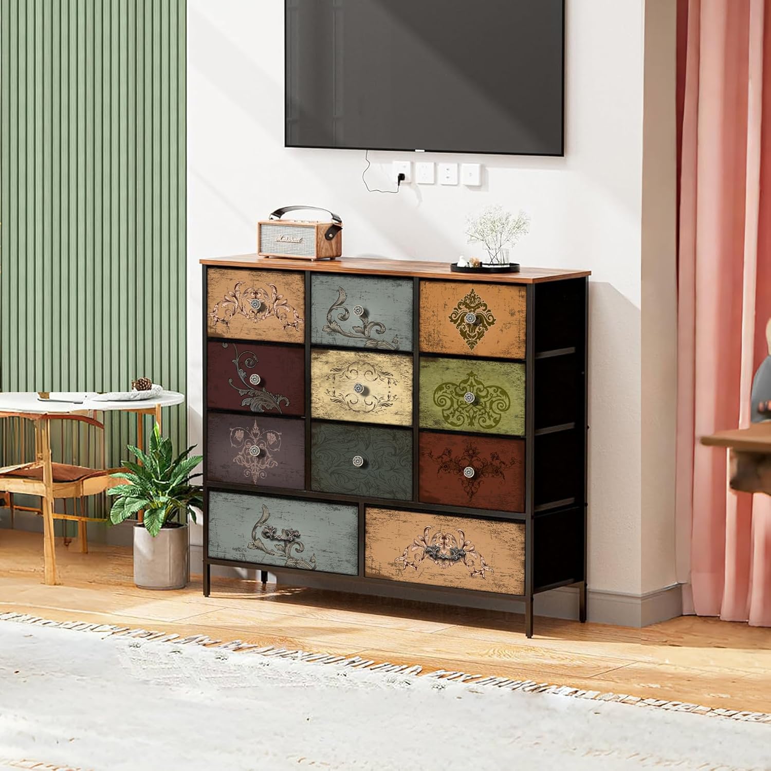 VASICAR Chest of Drawers for Bedroom with 11 Deep Drawers, Tall Fabric Dresser, Wide TV Stand, Storage Organizer for Closet, Nursery, Kid's Bedroom