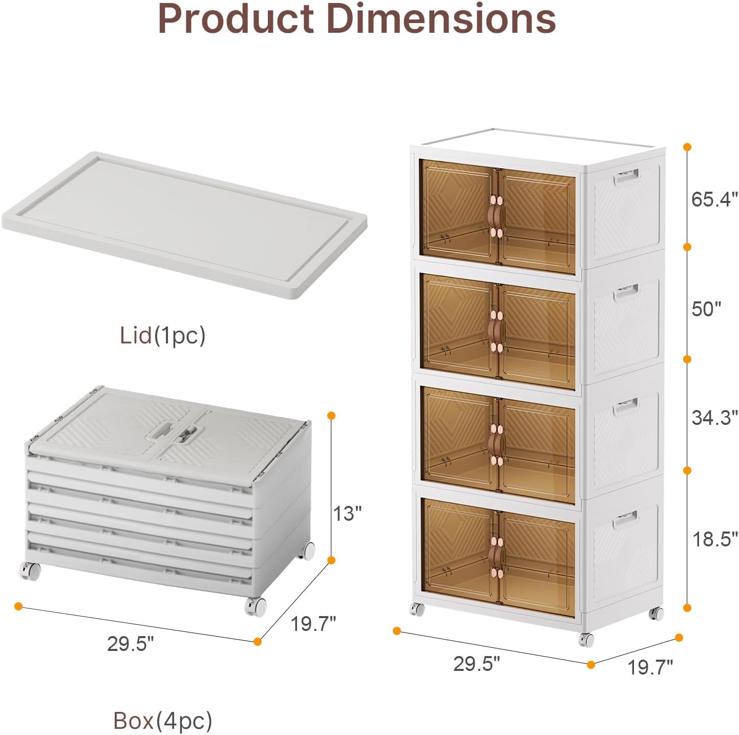 UAMFURI Extra Large Stackable Storage Bins with Lids & Wheels & Door, 660QT-165QT/41GAL*4Pack Foldable Collapsible Closet Organizers, Plastic Containers Drawers for Bedroom Dorm Garage