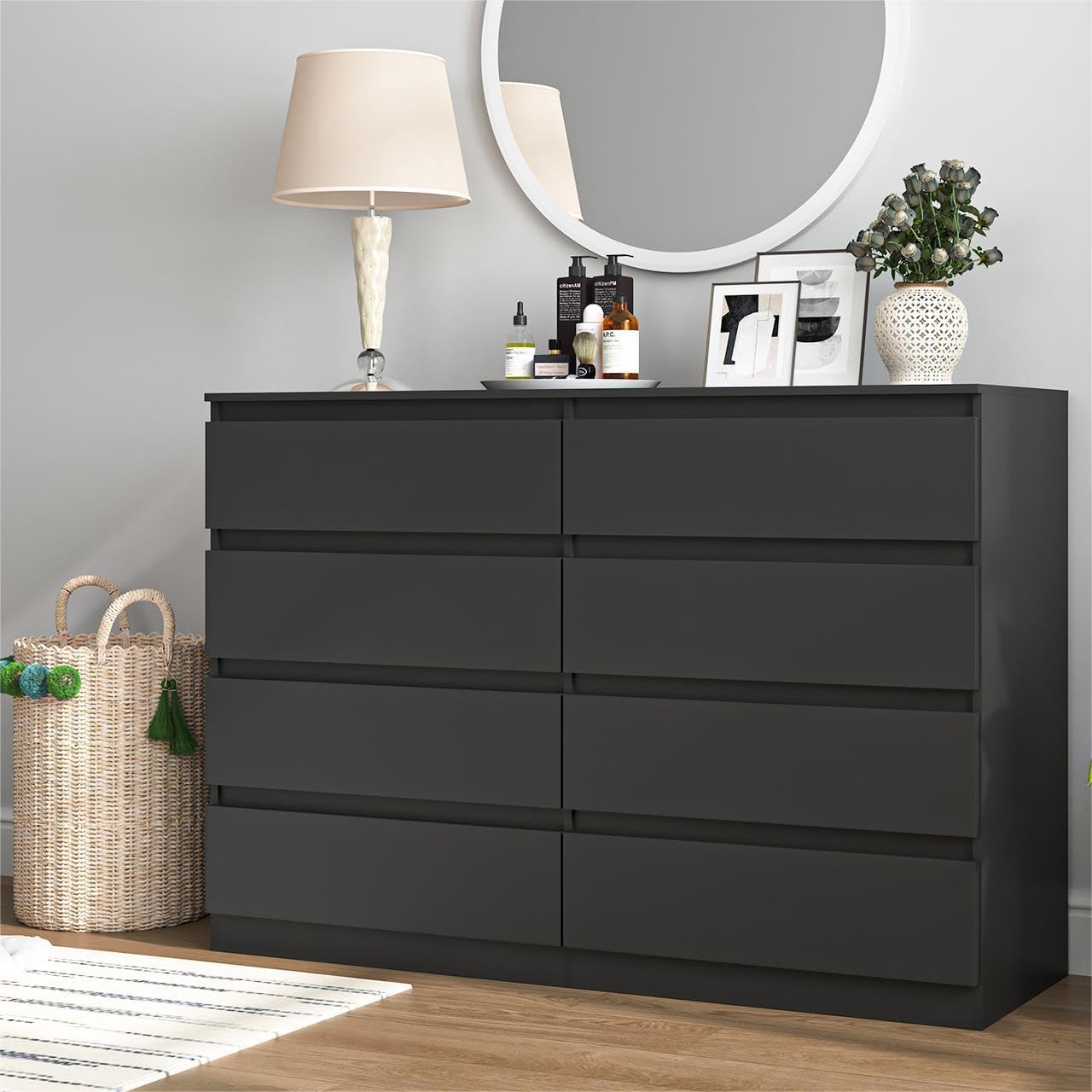 CIPACHO Black 8 Drawer Dresser for Bedroom,Modern Large Dresser with Deep Drawer,Wide Storage Chest of Drawer, Bedroom Storage Furniture Drawers for Living Room