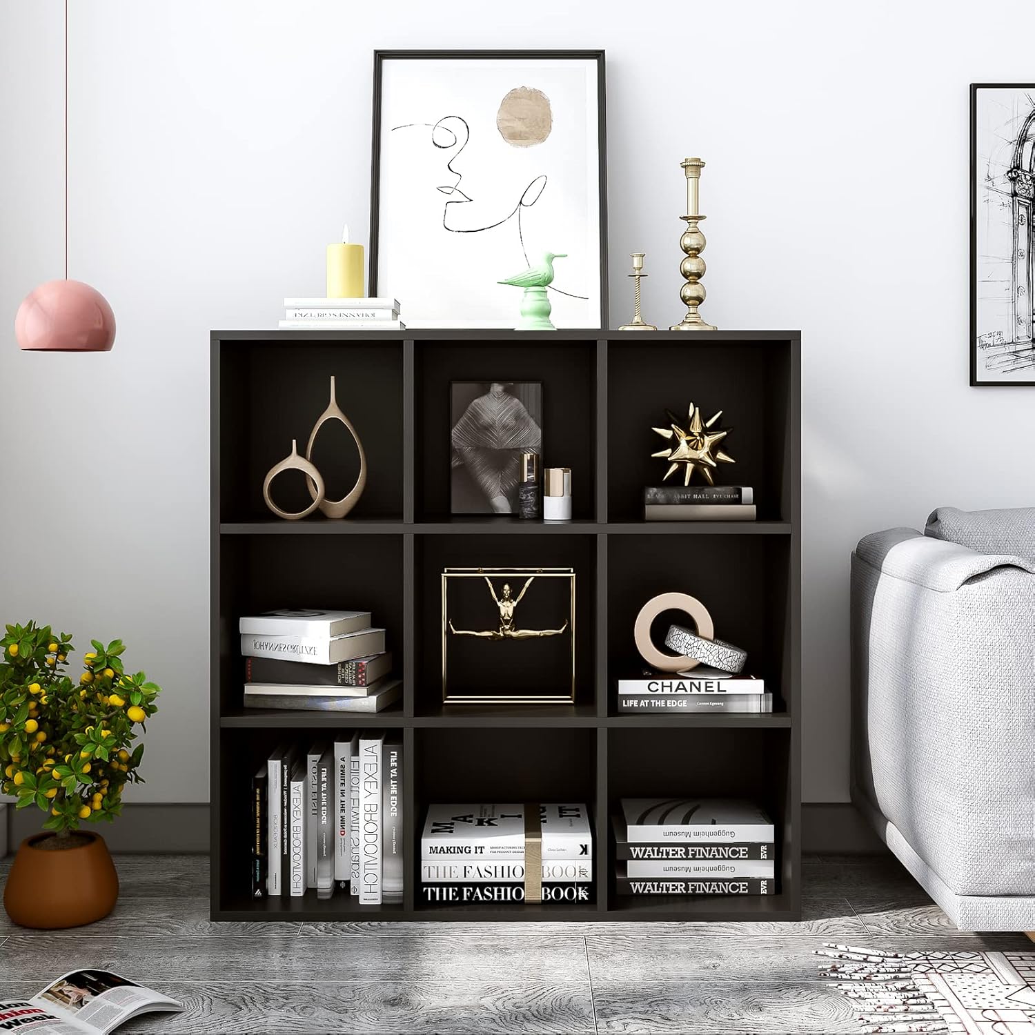 OSCHF 9-Cube Storage Shelf Bookcase - Wooden 3-Tier Free Standing Open Bookshelf for Home and Office, Organizer Cabinet in Black