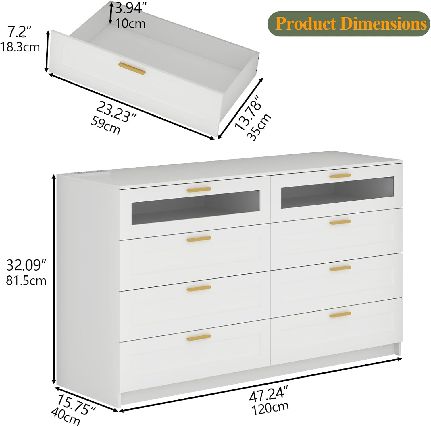 8 Drawers Dresser with Charging Station, White Dresser for Bedroom with LED Lights, Modern Chest of Drawers for Closet, Double Wide Dressers Organizer for Bedroom, Living Room, Entryway (White)