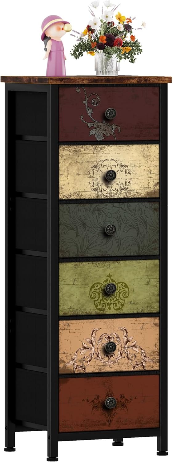 VASICAR Tall Dresser with 6 Drawers, Gray Storage Drawer Units, Storage Tower Units, Fabric Dresser Nightstand for Bedroom, Hallway, Entryway, Closets, Dorm