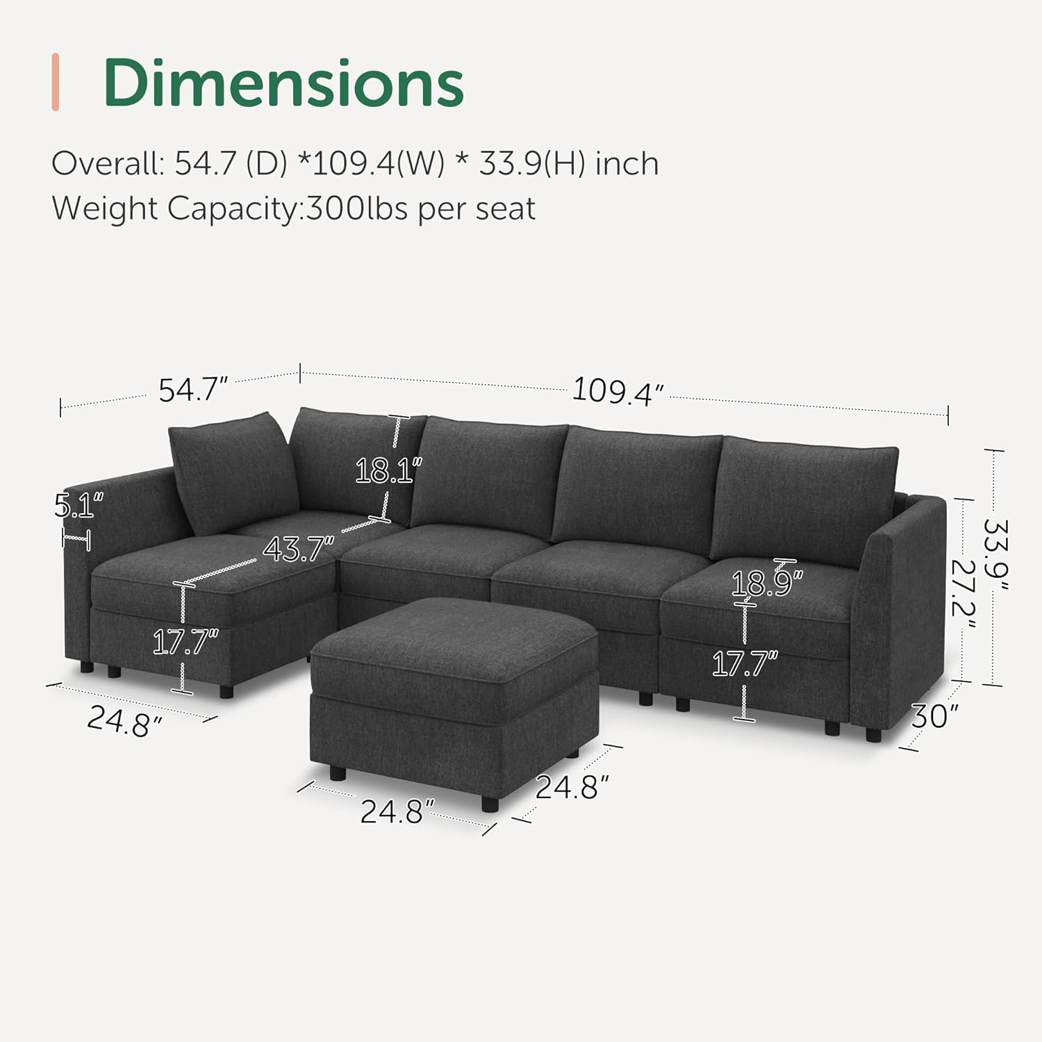 HONBAY Modular Sectional Couch L Shaped Sectional Sofa with Storage, Convertible Couches for Living Room - Snowflake Velvet Grey