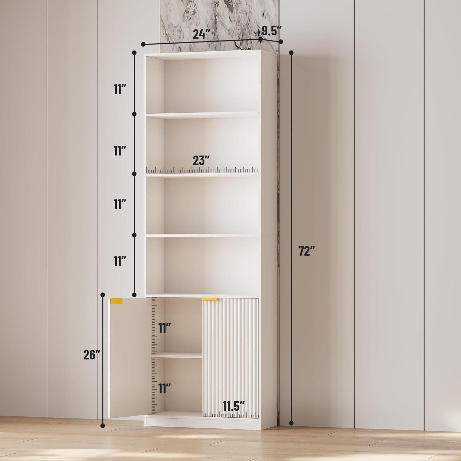 INNOD 72" Tall Book Shelf Bookcase with Doors, Floor Standing 7 Tier Bookshelf Display Shelves, Bookshelf with Storage Cabinet, Home Decor Furniture for Living Room Bedroom and Home Office