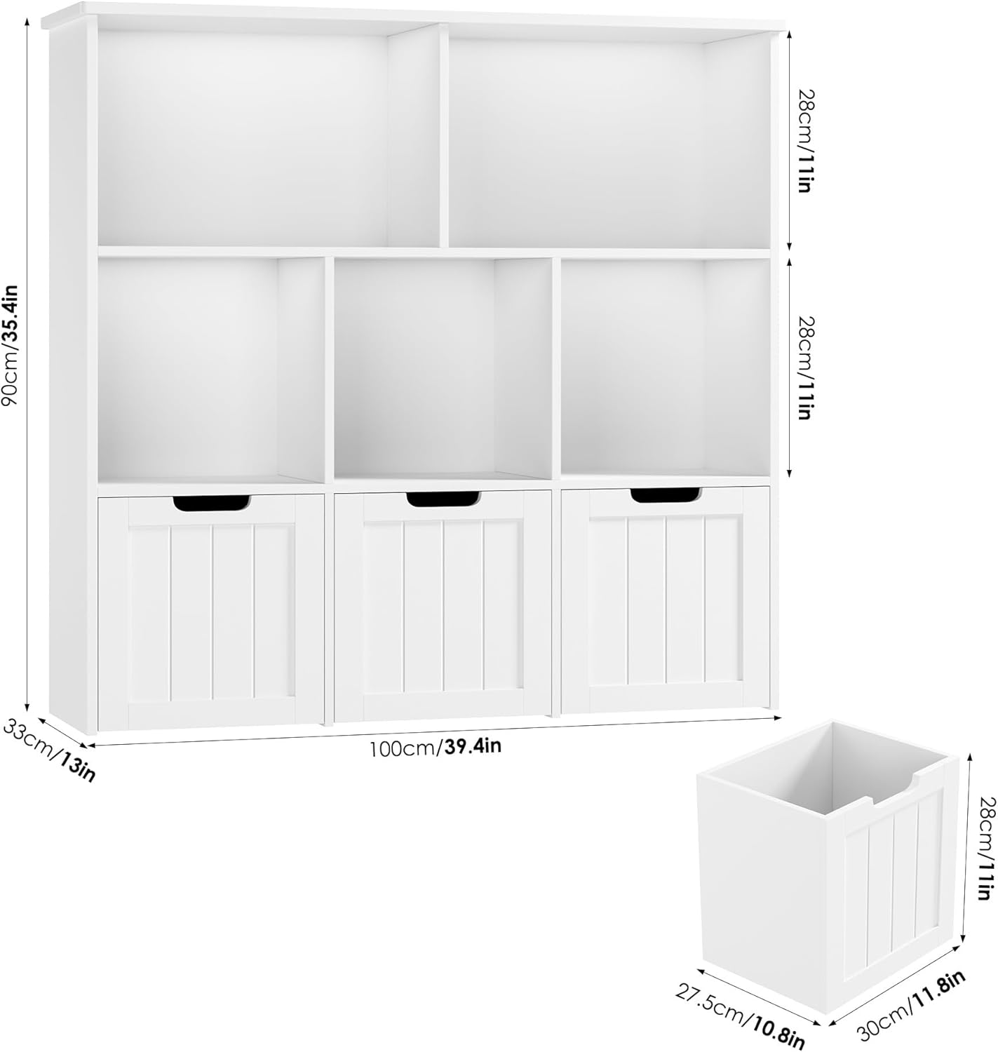 FOTOSOK Toy Storage Organizer with 3 Movable Drawers, Toy Organizer with Hidden Wheels and 5 Open Cubbies, Multifunctional Floor Storage Chest for Playroom, White