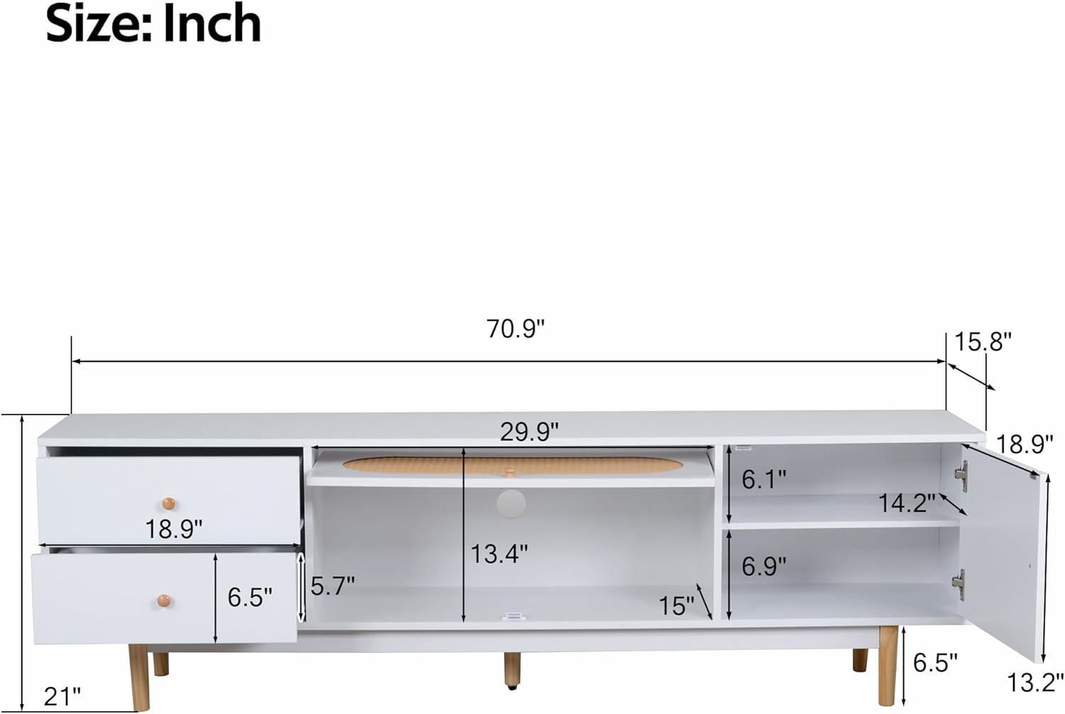 Virubi 70.9" Modern Boho TV Stand with Rattan Flip-Up Door, Media Console with 2 Drawers and Cabinet, White Entertainment Center with Solid Wood Legs for Living Room, Fits TVs up to 80"