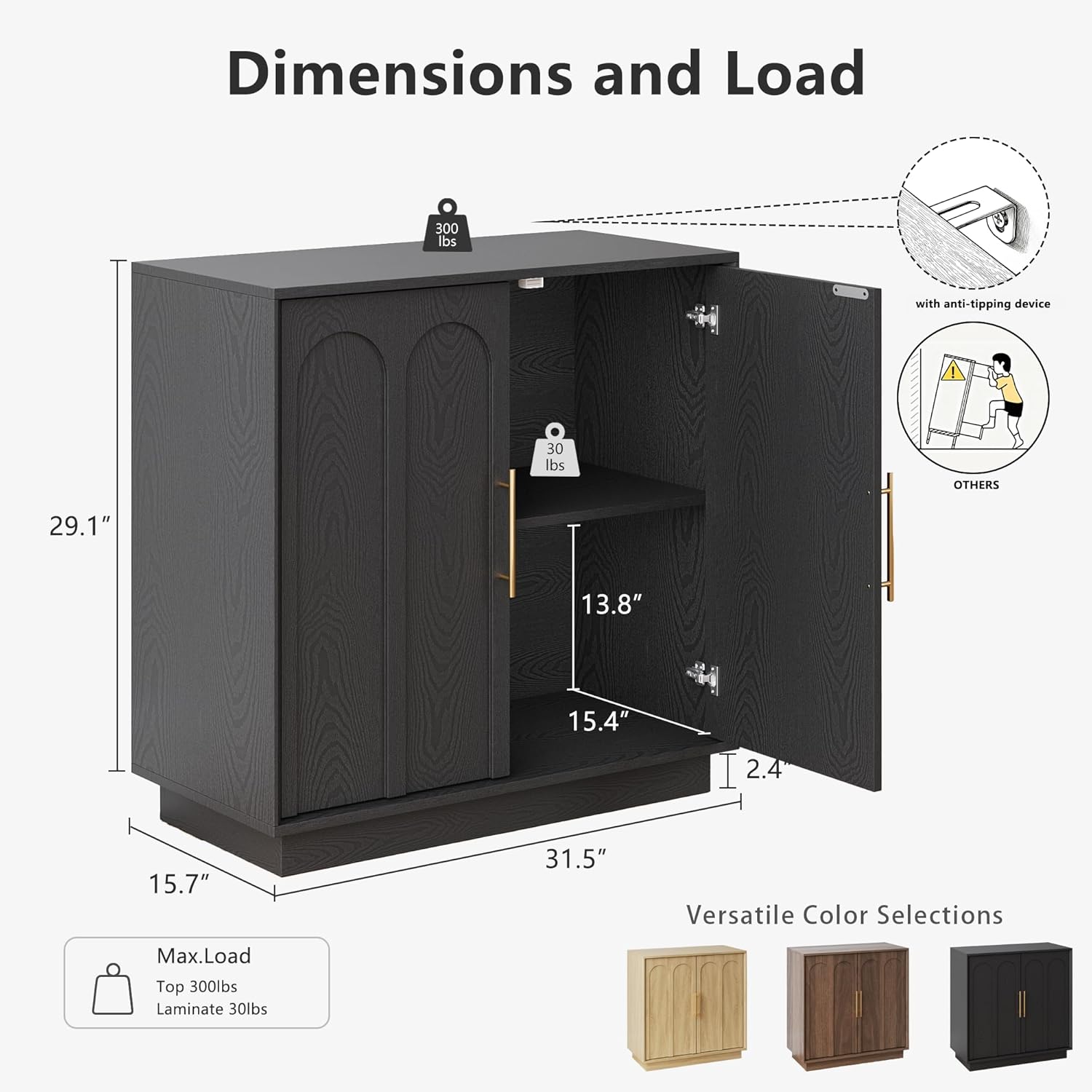FORTUNETEC Sideboard Buffet Cabinet with Storage, Modern Accent Cabinet with Arched Doors & Shelf, 31.5" Modular Media Console, Minimalist Credenza for Living Room Kitchen Dining Room Entryway, Black
