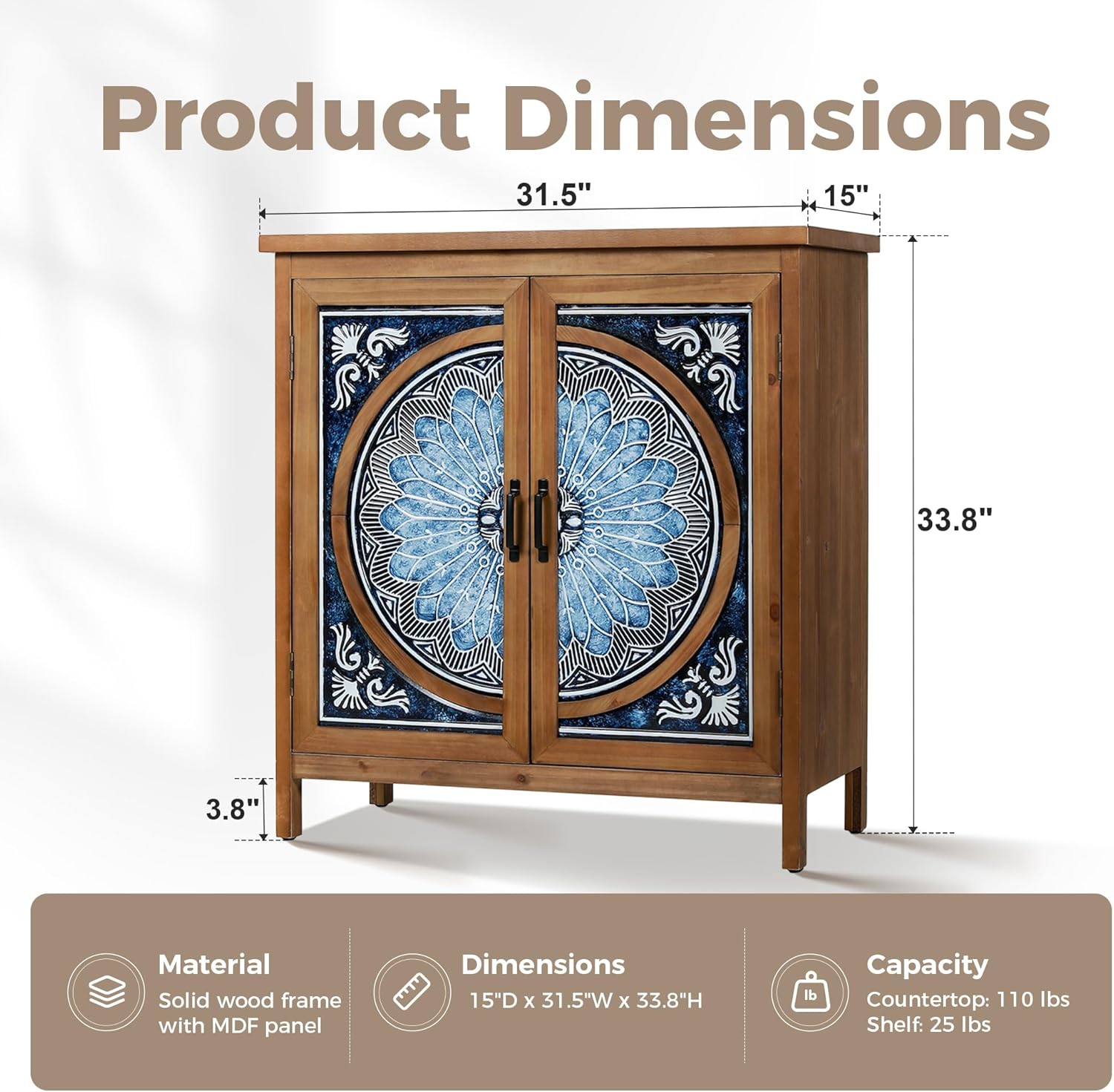 MAISON ARTS Accent Storage Cabinet with 2 Doors & Shelves Rustic Wooden Storage Cabinets with Solid Wood Legs Modern Farmhouse Living Room Entryway Cabinet