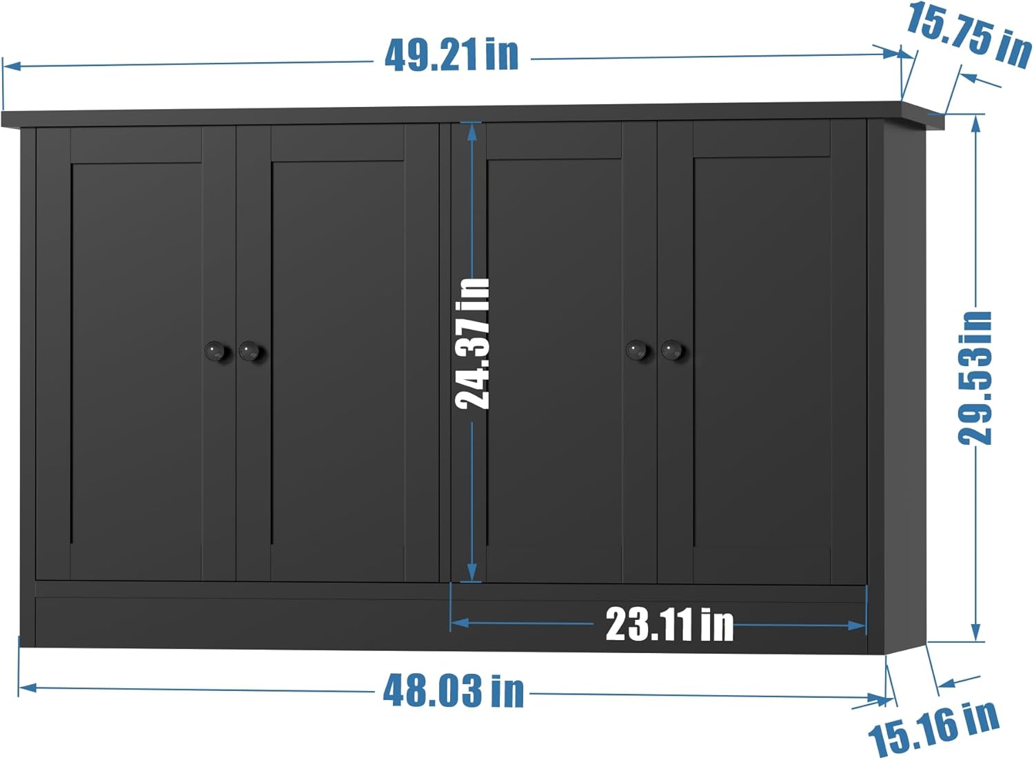 holzart Black Buffet Cabinet with Storage, 49" Modern Kitchen Sideboard with 4 Doors & Adjustable Shelves, Wood Coffee Bar Cabinet Console Table for Dining Room, Living Room, Entryway