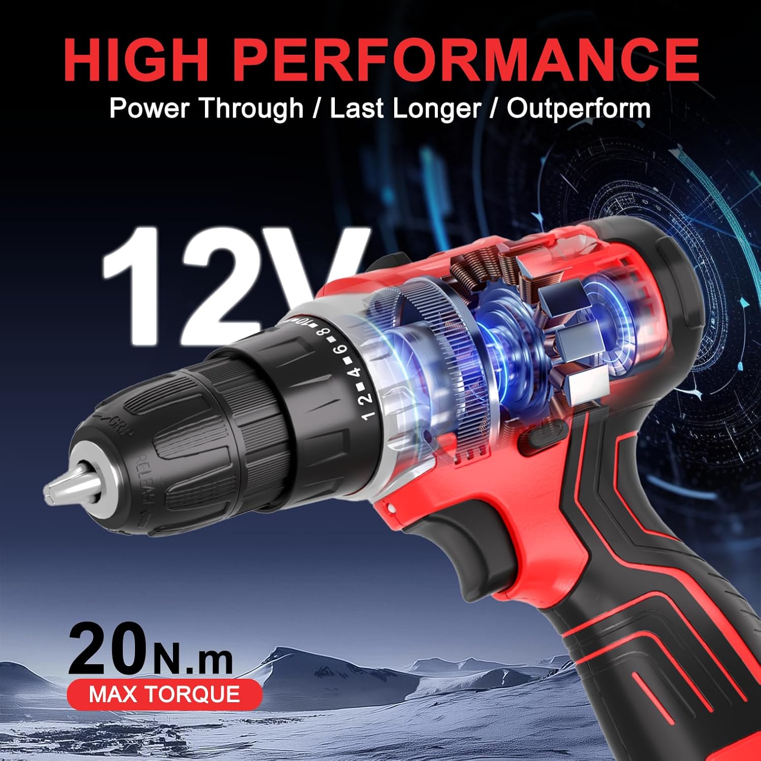Drill Set 12V Cordless Electric Drill Driver Set,Powerful Lightweight Portable Rechargeable Screwdriver Accessories,2 Batteries 2-Speed 24+1 Position Wood/Wall Drilling Screw Driving women DIY Tool