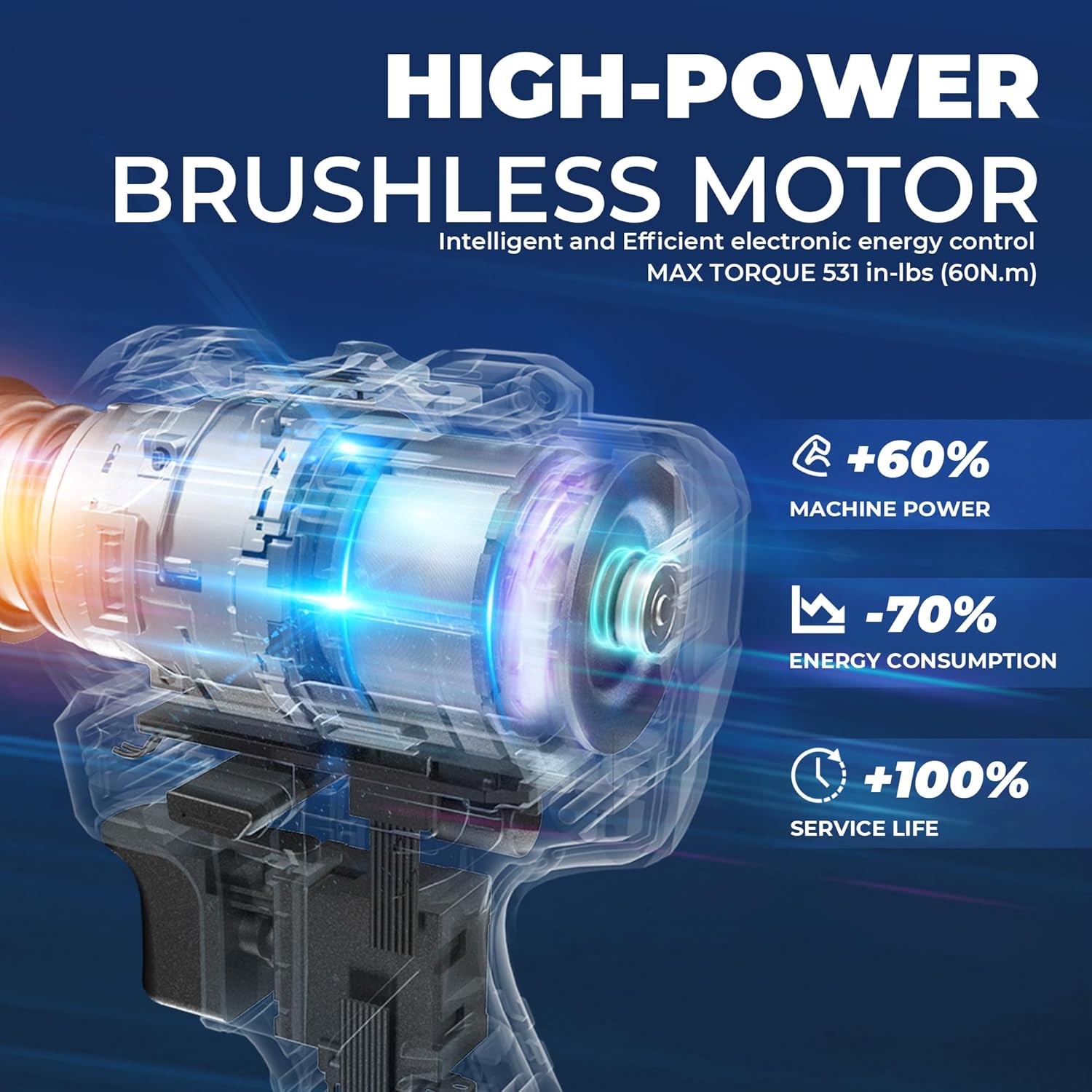 Dong Cheng 20V Brushless Heavy-duty Impact Drill, 531in-lbs, 1/2" Keyless Metal Chuck, 20+1+1 Clutch, Cordless Hammer Drill with 2 * 2.0Ah Battery Kit for Drilling Brick Wall, Metal, Wood