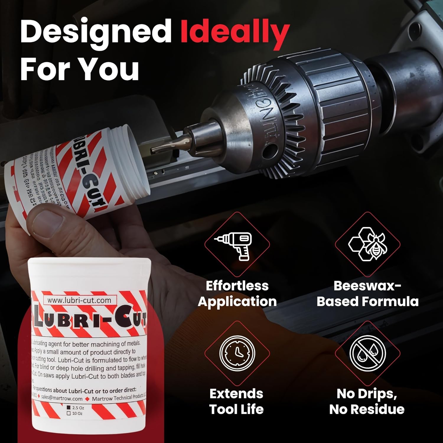 Lubri-Cut Cutting Paste for Drilling Metal - 2.5 Oz Tub - Made in USA | Beeswax Cutting Oil for Drilling Metal | High Performance Tapping & Cutting Wax | Saw Blade Lubricant & Drill Cutting Fluid - Image 2