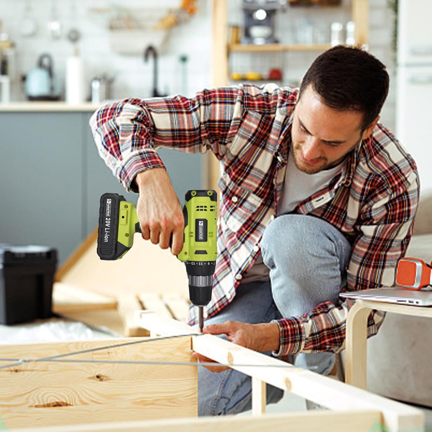 FADAKWALT Cordless Drill Set, 20V Electric Power Drill with Battery And Charger, Torque 30N, 21+1 Torque Setting, 3/8-Inch Keyless Chuck, Drill Driver Bits Kit, with LED