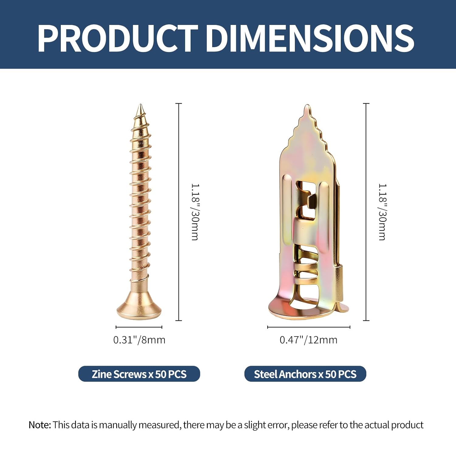 SOPAMI 100 PCS Drywall Self Drilling Anchors with Screws Kit,50 PCS Sheetrock Anchors (0.47X1.18inch) and 50 PCS Screws, Eliminating The Need for Drilling or Punching Holes in The Wall - Image 3