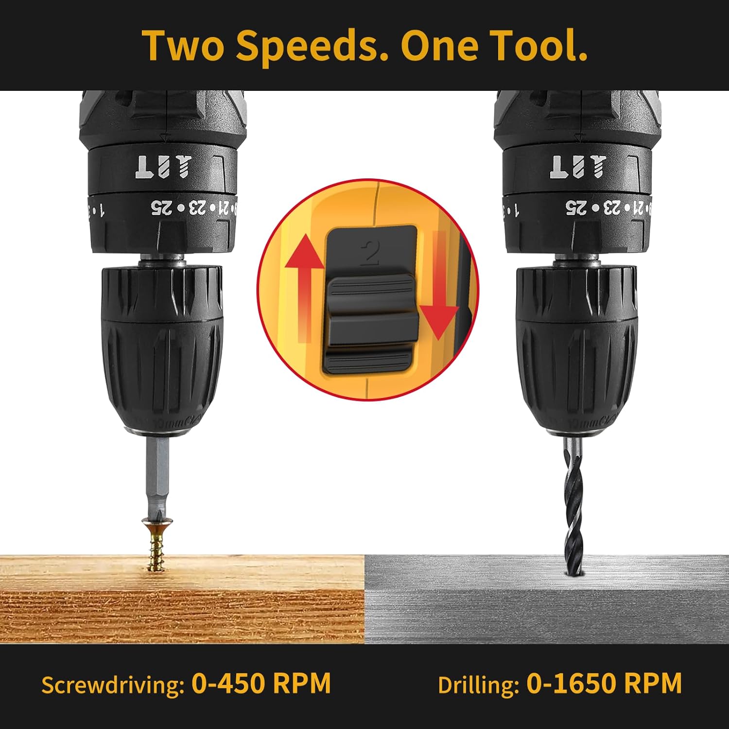 Aseboy Cordless Drill with Battery and Charger, 20V Electric Power Drill with 3/8" Keyless Chuck, 25+3 Torque Settings & Impact Mode for Drilling, Screwdriving, and Home Improvement(2 Batteries) - Image 3