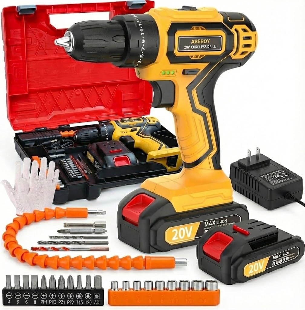 Aseboy Cordless Drill with Battery and Charger, 20V Electric Power Drill with 3/8" Keyless Chuck, 25+3 Torque Settings & Impact Mode for Drilling, Screwdriving, and Home Improvement(2 Batteries) - Image 7