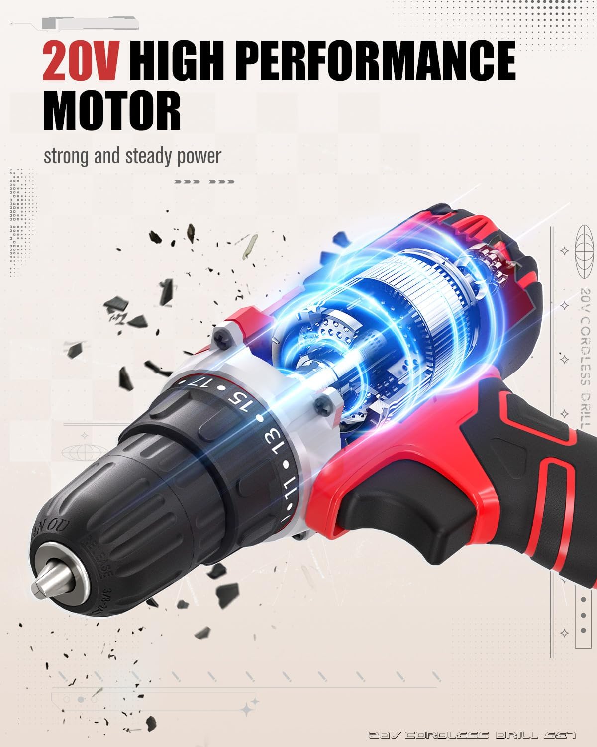 AVID POWER 20V MAX Power Drill Kit, Cordless Drill Set with Battery and Charger, 2 Variable Speed, 3/8-Inch Keyless Chuck, 19 Position and 22pcs Bits