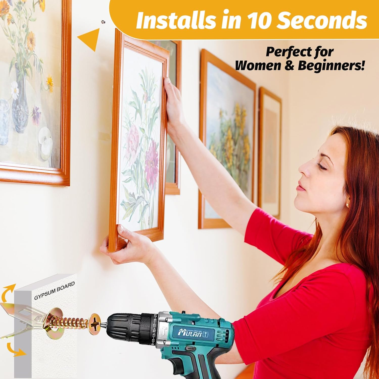 Kadrick 170Pcs Self Drilling Drywall Anchors with Screws,Zinc Plated Steel,2024 Upgraded Hollow Wall Anchors and Screws Kit, Easy Application No Drill or Holes in Wall(85 Anchors and 85 Screws) - Image 6