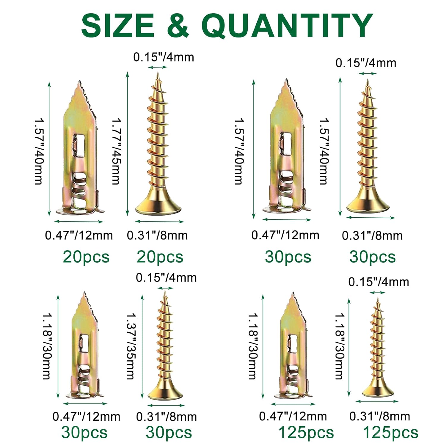 Tanbupu 410pcs Self-Drywall Drilling Anchors, 2 Sizes Wall Anchors and 4 Sizes Screws, 2025 Upgraded Zinc Plated Steel Dry Wall Screws no Drilling Required Easy Application