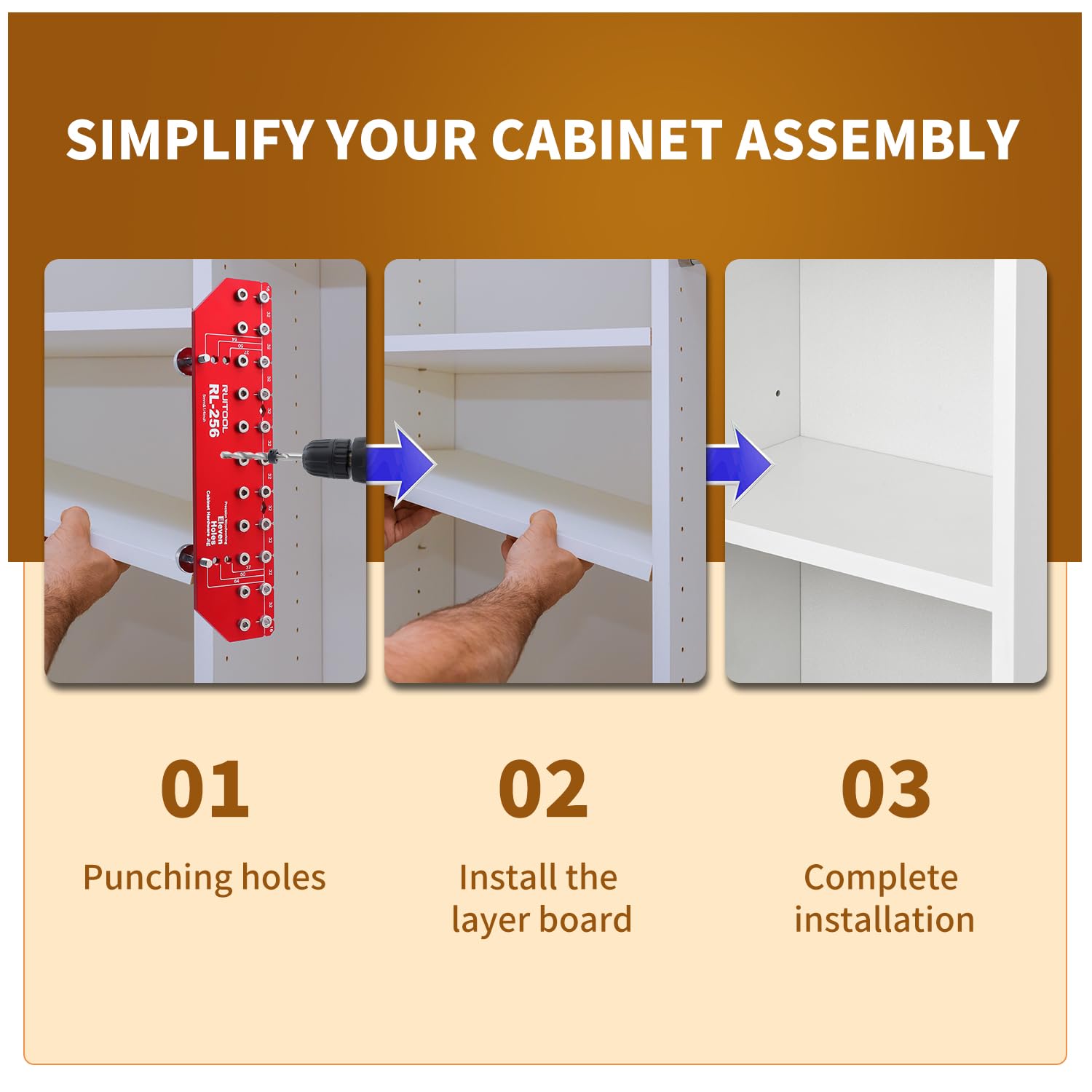 RUITOOL Shelf Pin Jig 11 Holes, Self-contained Clamping Function All Metal Shelf Pin Drilling Jig with 1/4" and 5mm Drill Bit, Shelf Hole Jig and Cabinet Hardware Jig Tool Drill Guide with Storage Bag - Image 6