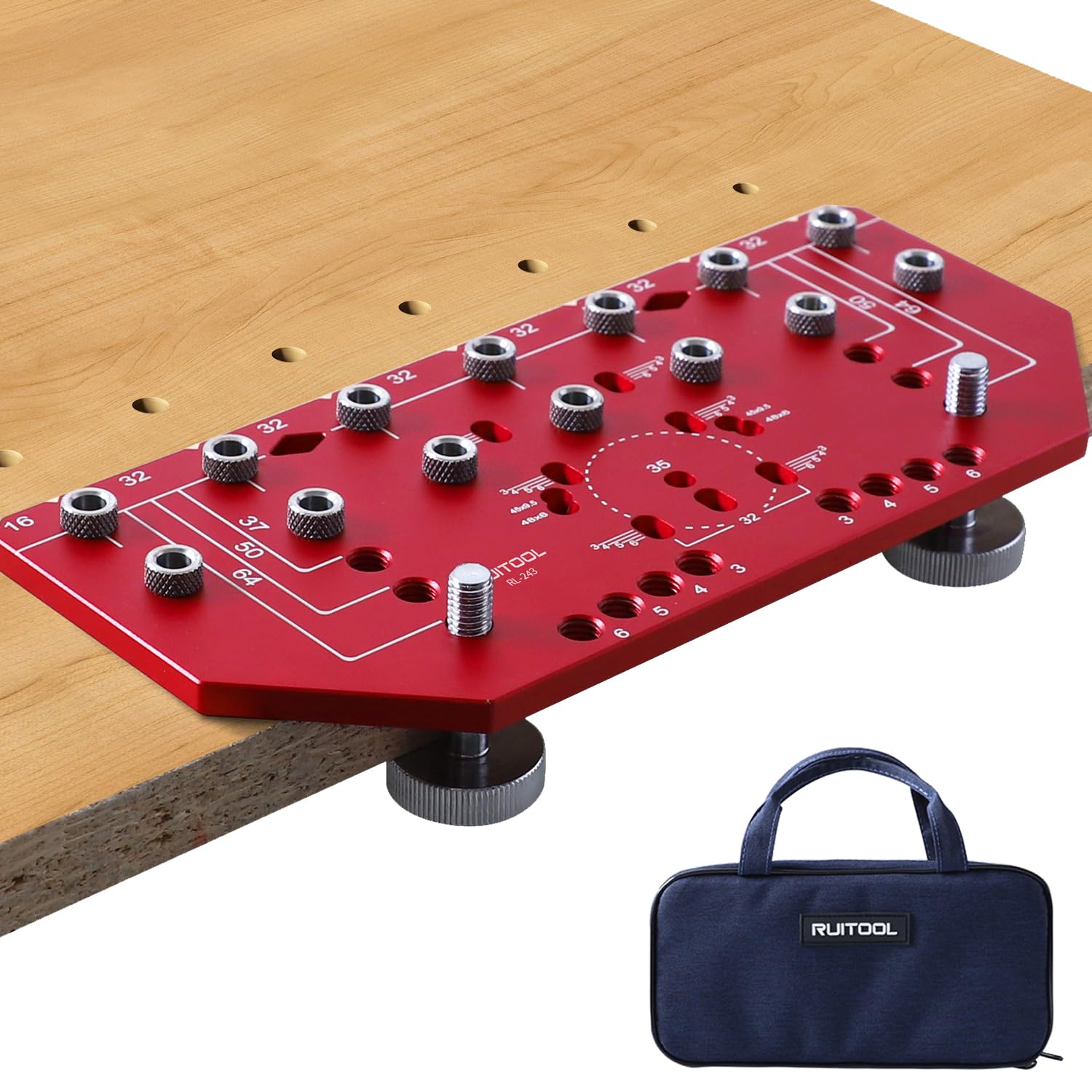 RUITOOL Shelf Pin Jig 11 Holes, Self-contained Clamping Function All Metal Shelf Pin Drilling Jig with 1/4" and 5mm Drill Bit, Shelf Hole Jig and Cabinet Hardware Jig Tool Drill Guide with Storage Bag - Image 7