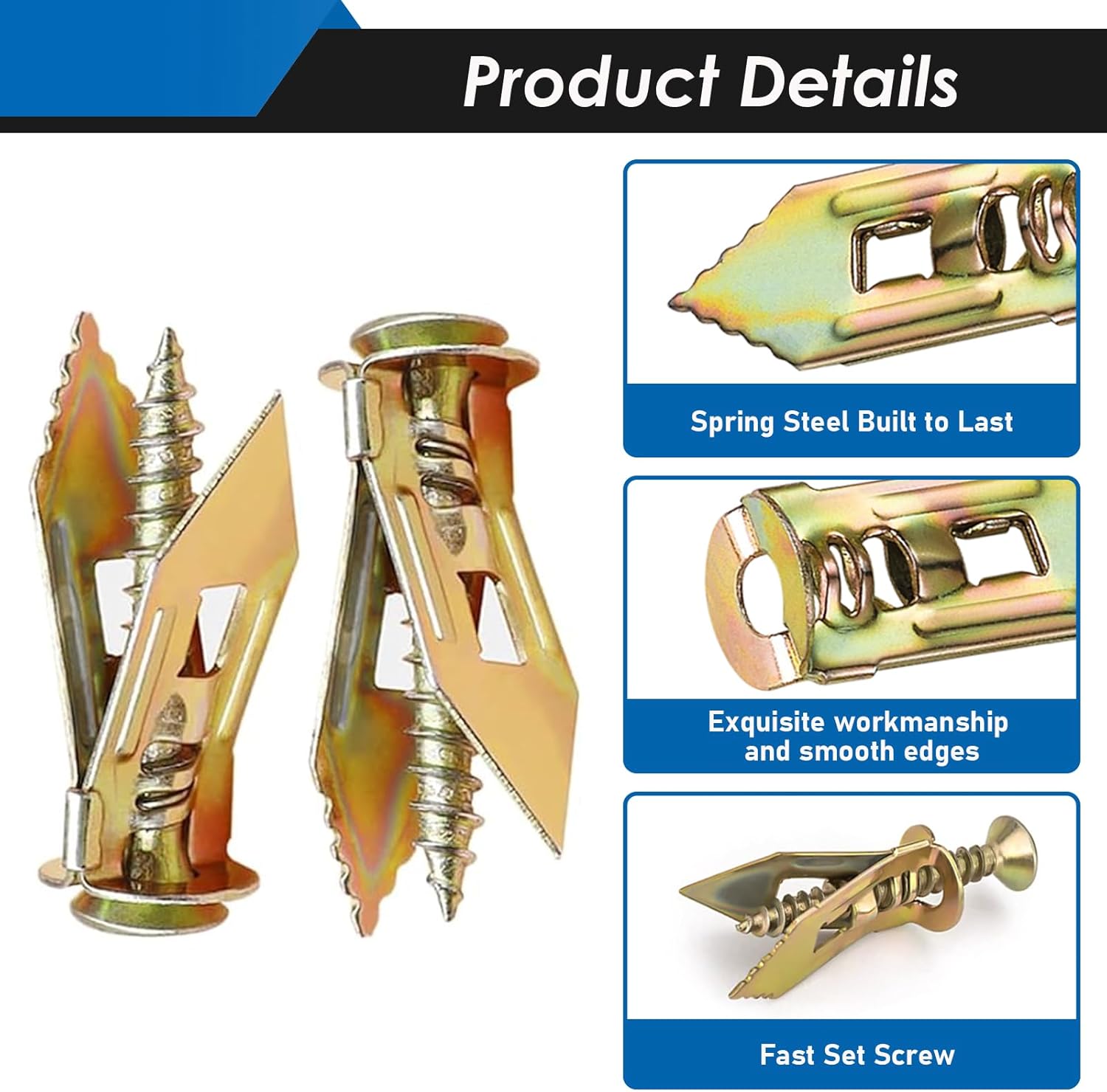 Eoppen 480Pcs Self Drilling Drywall Anchors with Screws Kit, 2 Sizes Sheetrock Anchors & 4 Sizes Expansion Screws, Zinc Plated Steel Drywall Anchors No Drilling Required Holds Up to 66lbs - Image 3