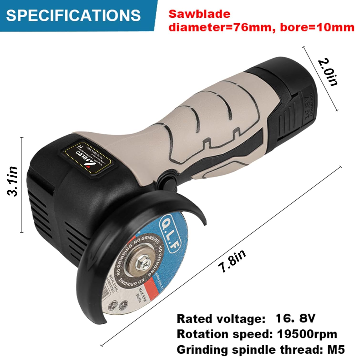 ZFULVO Cordless Brush Angle Grinder Kit, 19500rpm Mini Electric Angle Grinding Tool with 2pcs 16.8V 2000mAh Batteries and 5-Cutting Discs, Grinder Handheld Cutter for Metal Wood