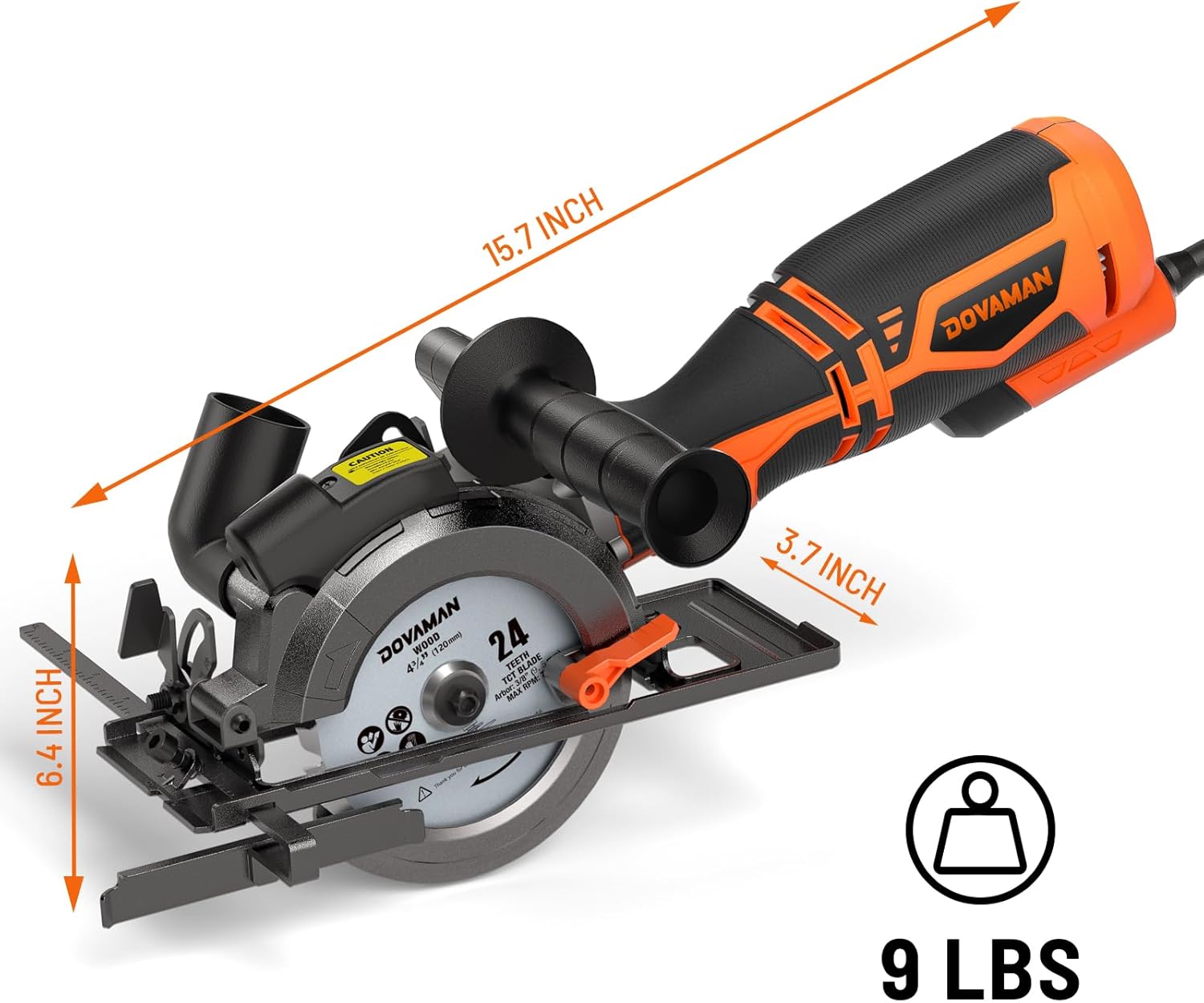 DOVAMAN Circular Saw, 5.8A 4-1/2" Circular Saw w/Laser, Metal Auxiliary Handle, 6 Blades (4½", 4¾"), Cutting Depth 1-11/16" (90°), 1-3/8" (45°), Ideal for Wood, Soft Metal, Plastic, Tile - MCS01A