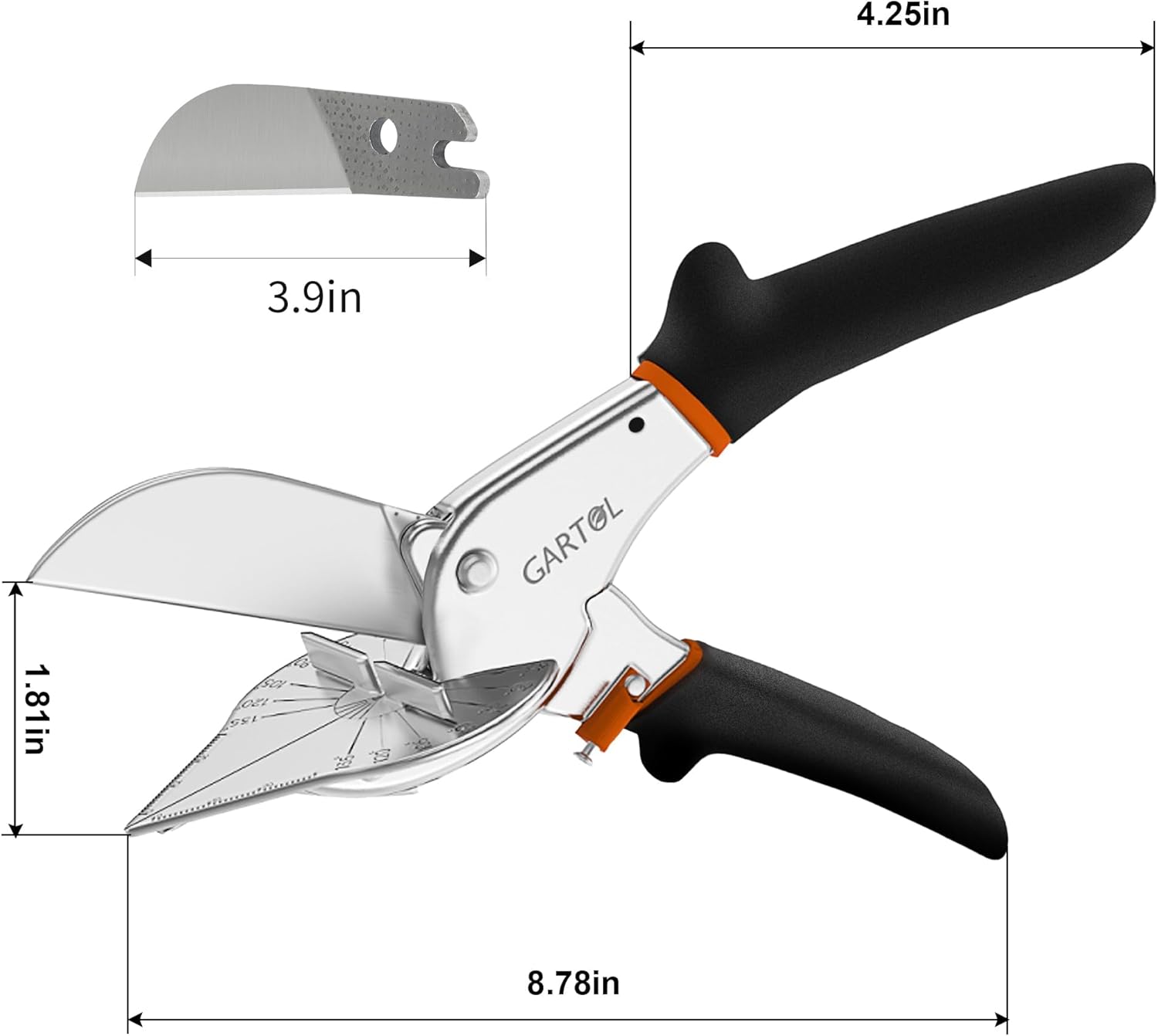 GARTOL Miter Shears- Multifunctional Trunking Shears for Angular Cutting of Moulding and Trim, Adjustable at 45 to 135 Degree, Hand Tools for Cutting Soft Wood, Plastic, PVC, with Replacement Blades
