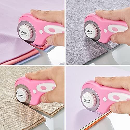 45mm Rotary Cutter with 5pcs Extra Blades, Ergonomic Handle Rolling Cutter with Safety Lock for Fabric, Leather, Crafting, Sewing, Quilting, Fabric Rotary Cutter Perfect for Left & Right Hand(Pink) - Image 4