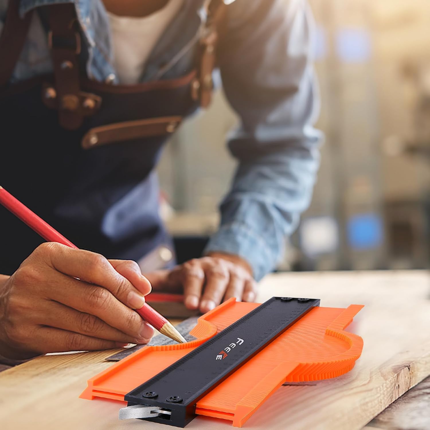 Contour Gauge (12+5 Inch) with Lock, Super Contour Duplicator Gauge Shape and Outline Tool for Woodworking Valentine's Day Gifts for Men Husband Him Tools for Men Construction Ruler Outline Angle Tool