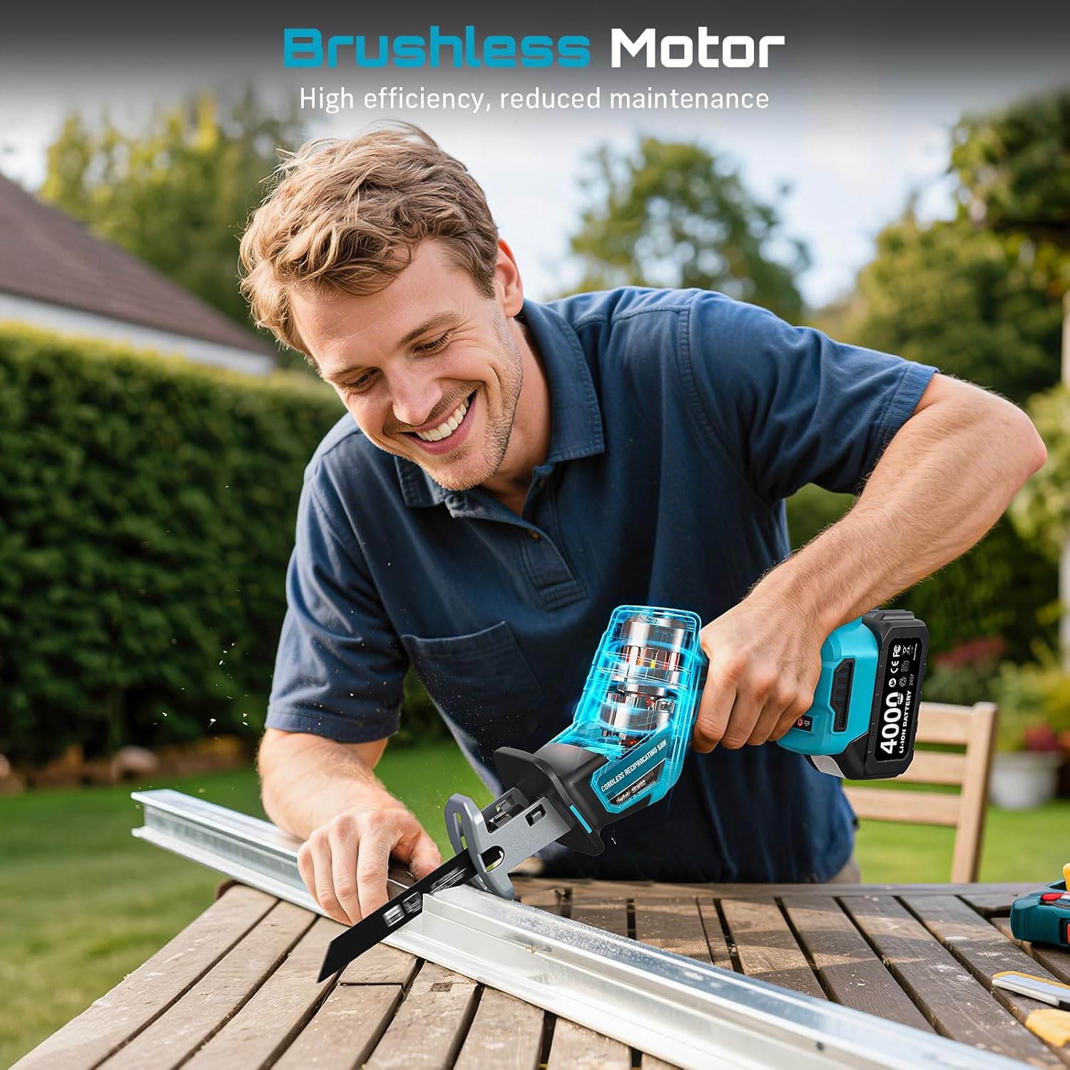 SEESII Reciprocating Saw Cordless, Variable Speed 3500 RPM Brushless Motor with 8 Saw Blades, 2 x 4.0Ah Batteries, LED Light, Toolu2011Free Blade Change, Portable for Wood PVC Cutting