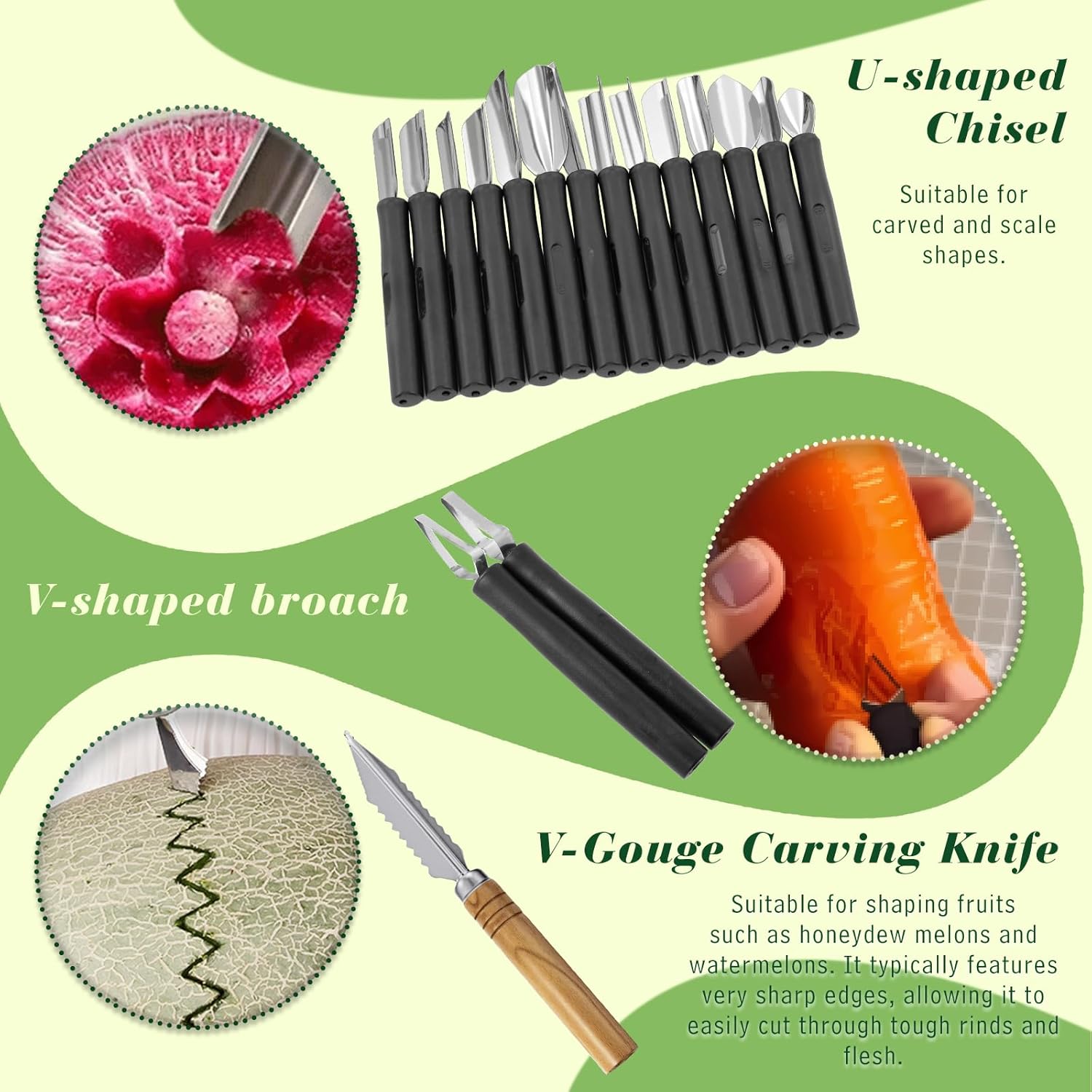 80-Piece Stainless Steel Fruit Carving Tools Set - Professional Watermelon Carving Knife Kit with Ergonomic Handles & Portable Case, Durable Fruit Cutting Tools for Culinary Arts, Sculpting, Peeling - Image 3