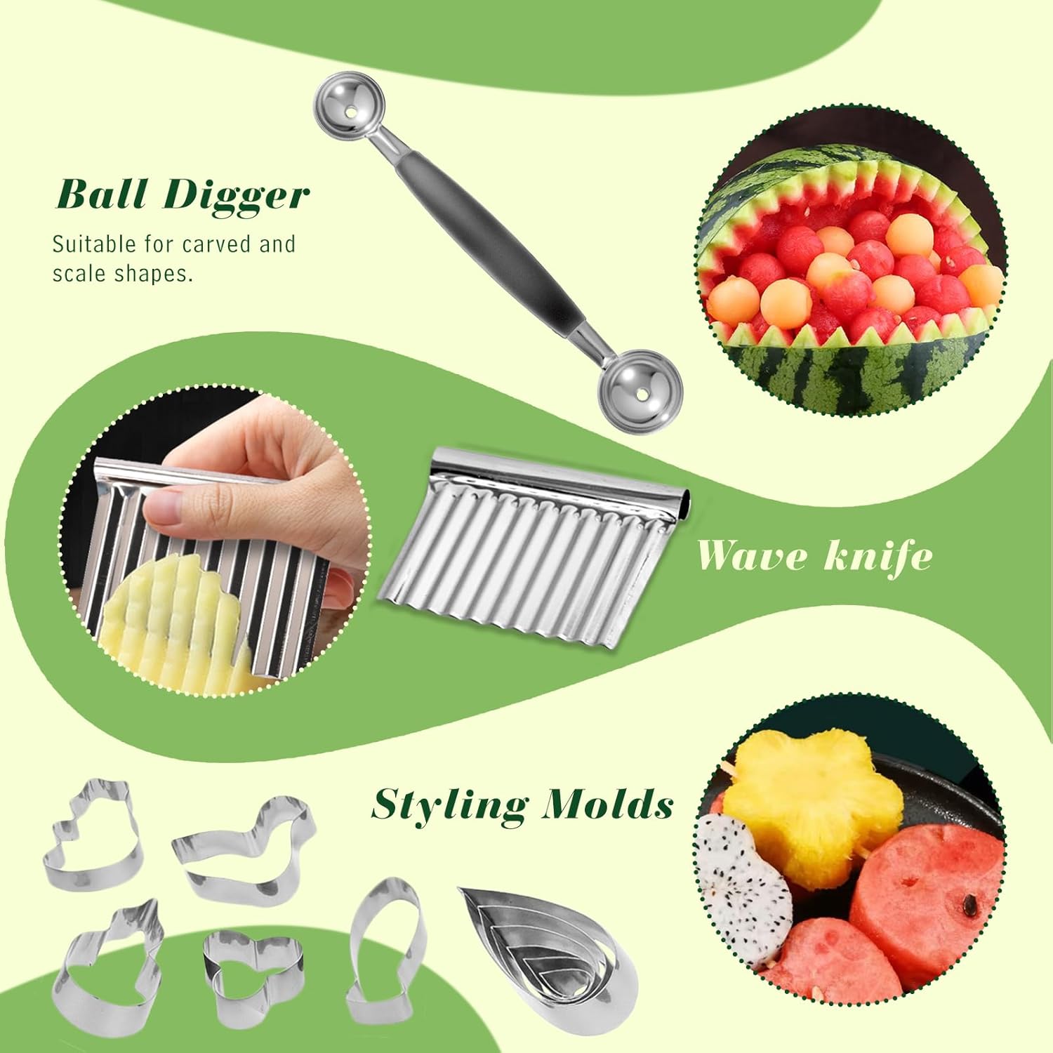80-Piece Stainless Steel Fruit Carving Tools Set - Professional Watermelon Carving Knife Kit with Ergonomic Handles & Portable Case, Durable Fruit Cutting Tools for Culinary Arts, Sculpting, Peeling - Image 4