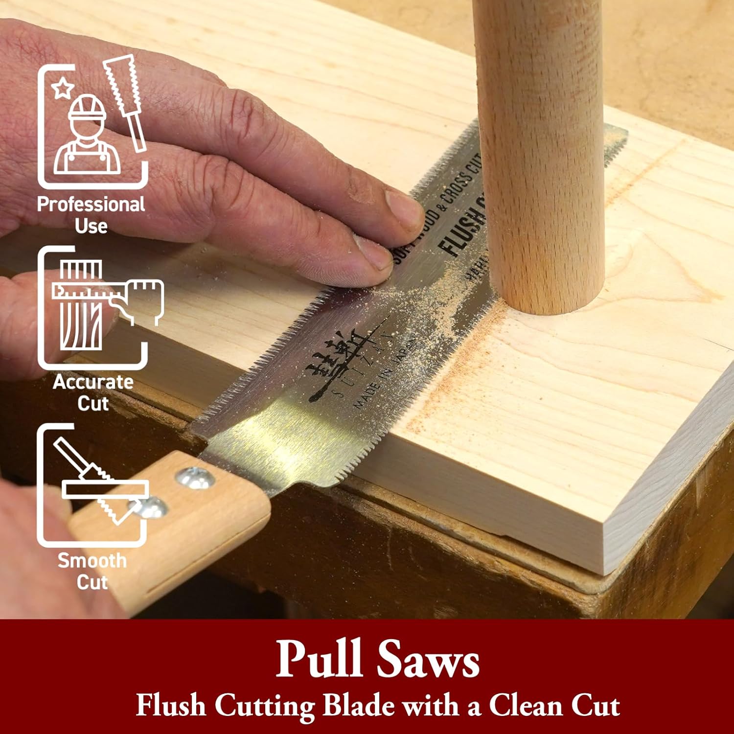 SUIZAN Flush Cut Saw 6" - Professional Japanese Pullsaw Ryoba Double Edge Handsaw Woodworking Tools - Image 2