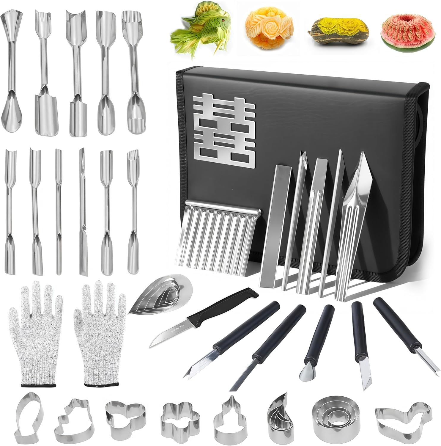 80-Piece Stainless Steel Fruit Carving Tools Set - Professional Watermelon Carving Knife Kit with Ergonomic Handles & Portable Case, Durable Fruit Cutting Tools for Culinary Arts, Sculpting, Peeling - Image 6