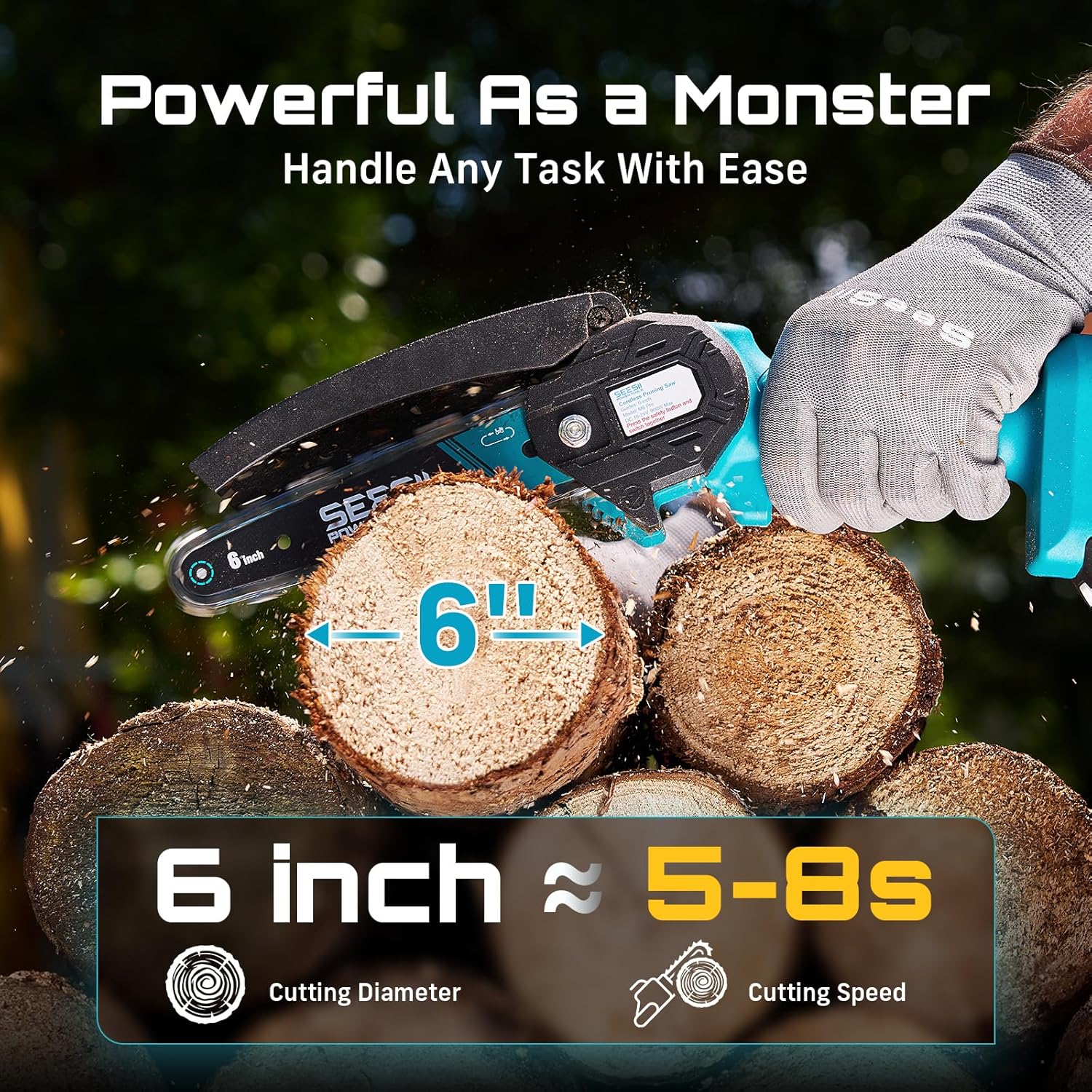 Seesii Mini Chainsaw, 6-inch Mini Chainsaw Cordless, Handheld Electric Power Chain Saw with 2 Batteries, for Tree Trimming Wood Cutting, Best Gifts for Father, Dad, Husband, Men - Image 4