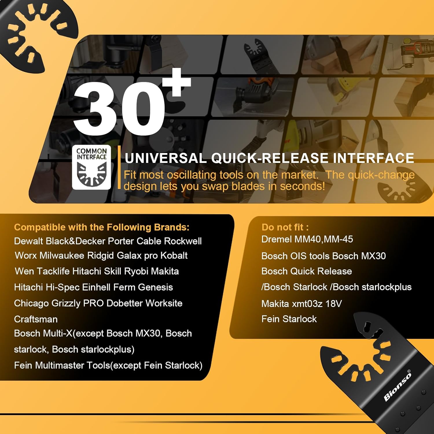 Bionso 55PCS Oscillating Saw Blades, Professional Universal Titanium Multitool Blades for Wood Plastics Metal, Quick Release Multi Tool Kits Fit Dewalt Ryobi Milwaukee Rockwell Fein Makita - Image 5