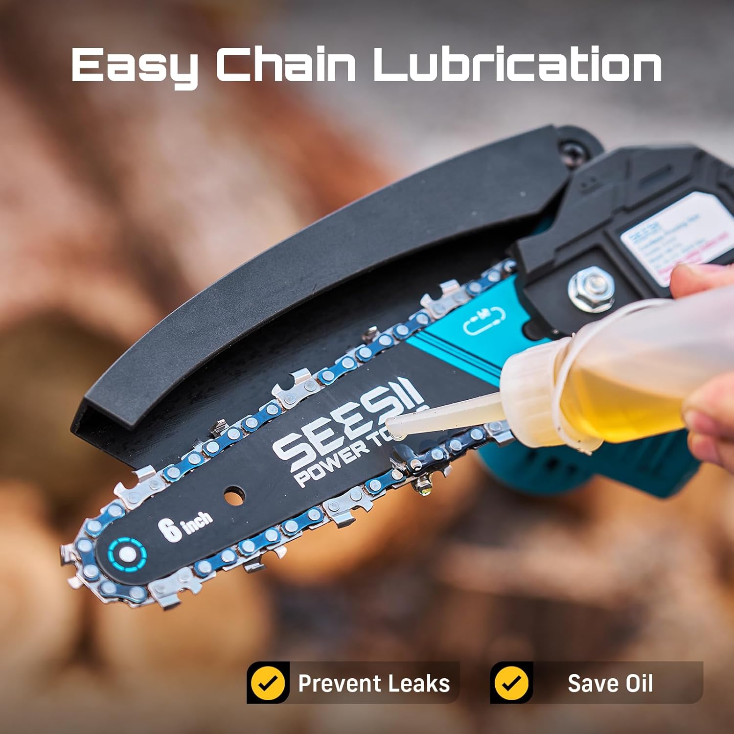 Seesii Mini Chainsaw, 6-inch Mini Chainsaw Cordless, Handheld Electric Power Chain Saw with 2 Batteries, for Tree Trimming Wood Cutting, Best Gifts for Father, Dad, Husband, Men - Image 5