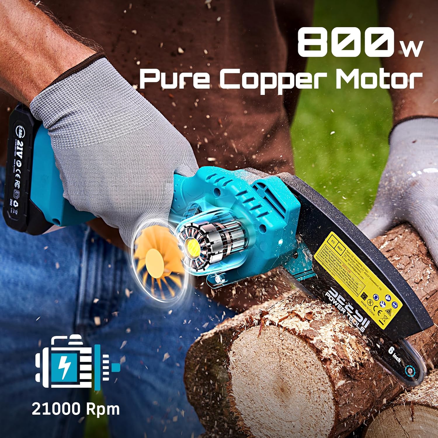 Seesii Mini Chainsaw, 6-inch Mini Chainsaw Cordless, Handheld Electric Power Chain Saw with 2 Batteries, for Tree Trimming Wood Cutting, Best Gifts for Father, Dad, Husband, Men - Image 7